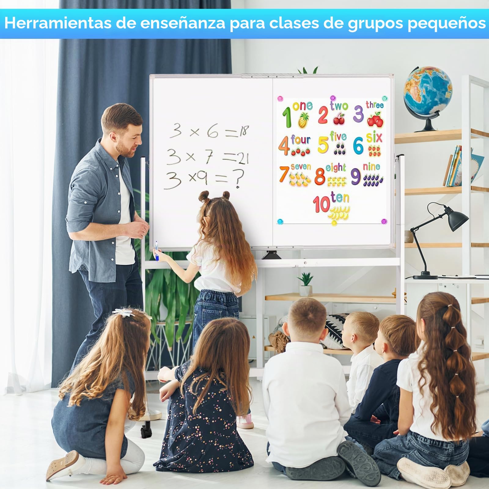 maxtek Pizarra Blanca con Ruedas 120 x 90 cm, Pizarra Magnética Grande de Doble Cara con Marco de Aluminio, con Marcadores, Imanes y Borrador de Pizarra, Pizarra Móvil para Escuela en Casa, Oficina