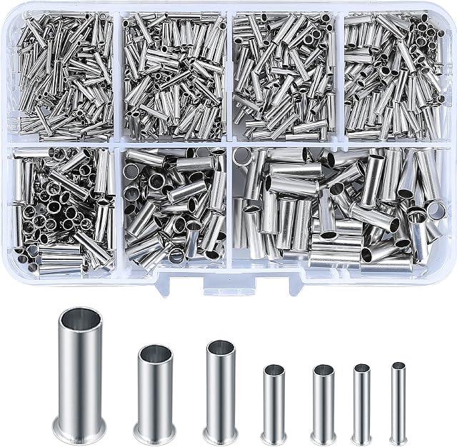 750 Pcs Wire Ferrules Kit, Non-Insulated Ferrule Crimp Terminals, Wire Ferrules Cable Cord Pin End Crimp Terminal Connectors, Butt Connector Mini Bare Tube Ferrule for Electrical Project, 10-22 AWG