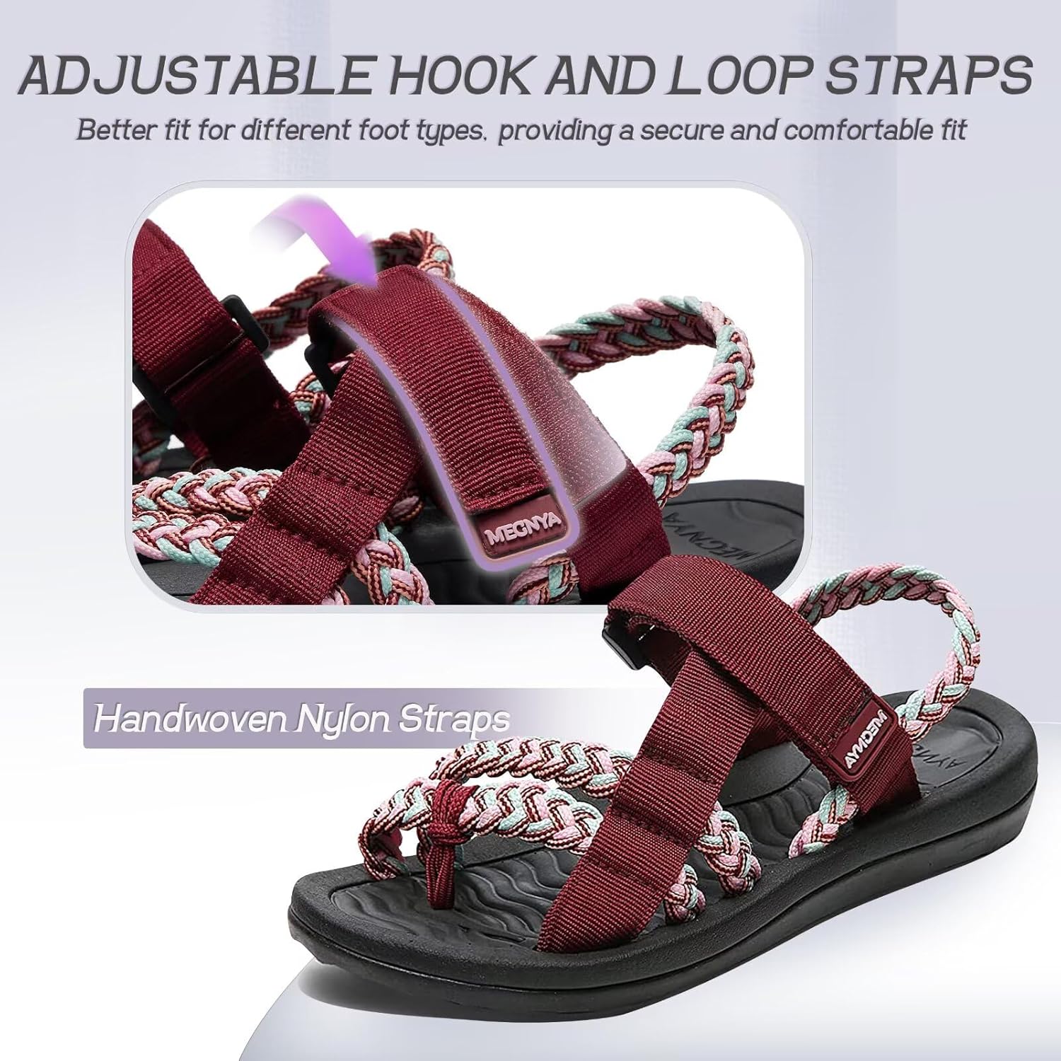 MEGNYA Hiking Sandals for Womens, Comfortable Walking Flip Flop Sandals with Arch Support, Athletic Sandals with Hook and Loop Straps for Beach Vacation Adventure - Image 6