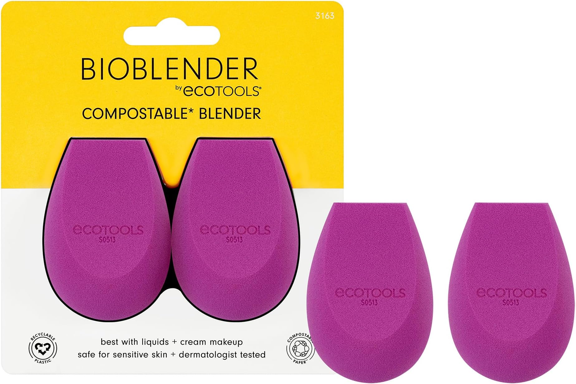Amazon.com : EcoTools Bioblender Makeup Sponge Duo, Compostable Makeup ...