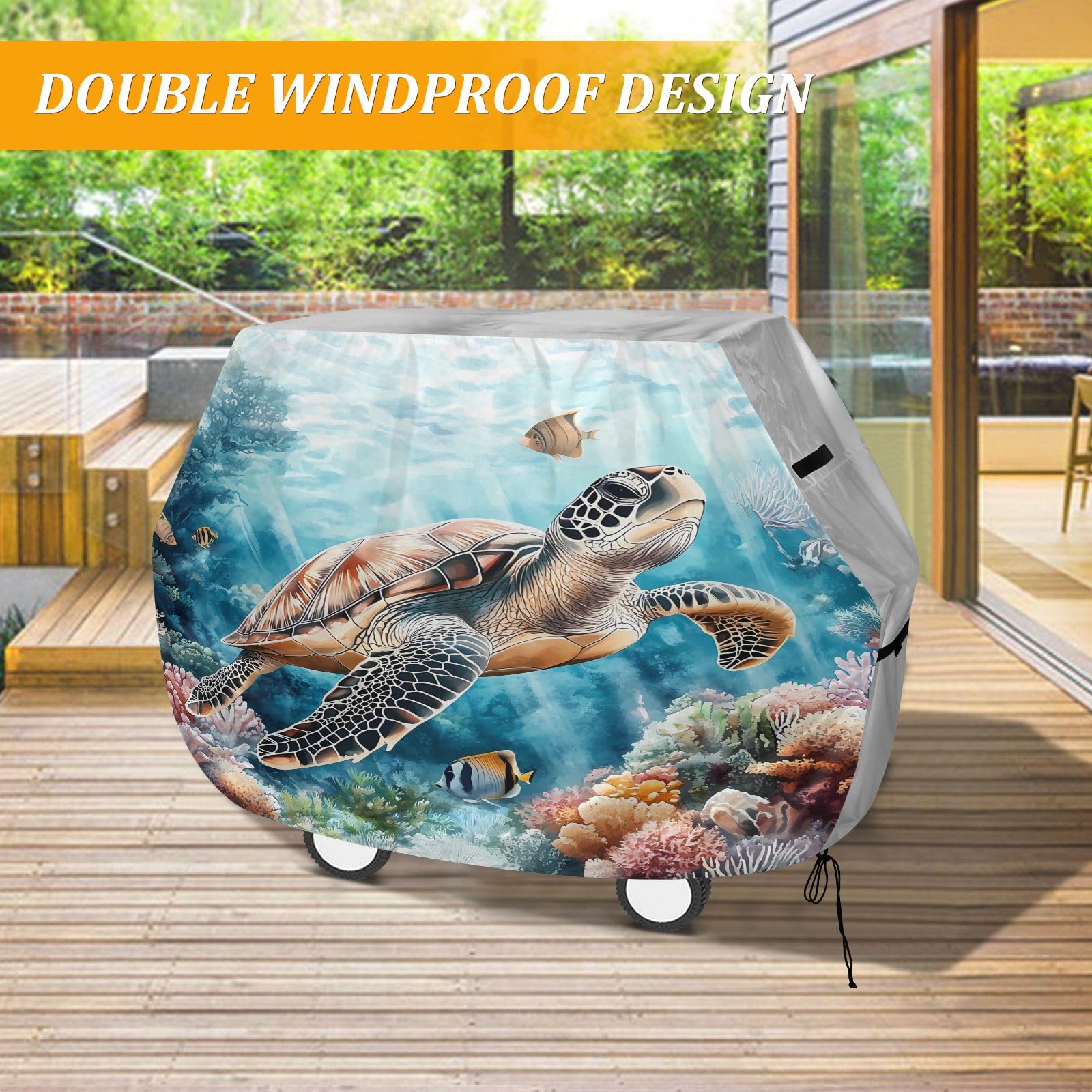 Grillabdeckung für den Außenbereich, hochwertig, strapazierfähig, wasserdicht, reißfest, witterungsbeständig, UV-beständig, 165,1 cm, Aquarell-Seal-Fisch