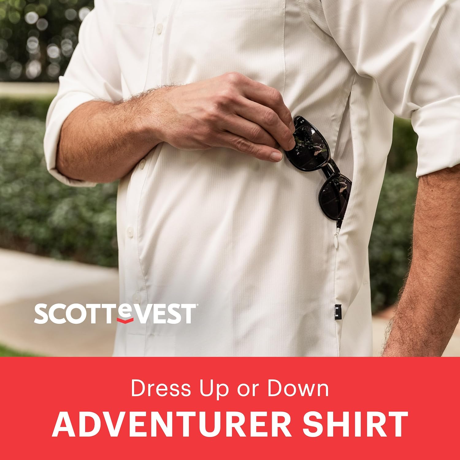 SCOTTeVEST Adventurer Long Sleeve Shirt for Men - 6 Hidden Pockets - Quick Dry Button Down for Travel & More