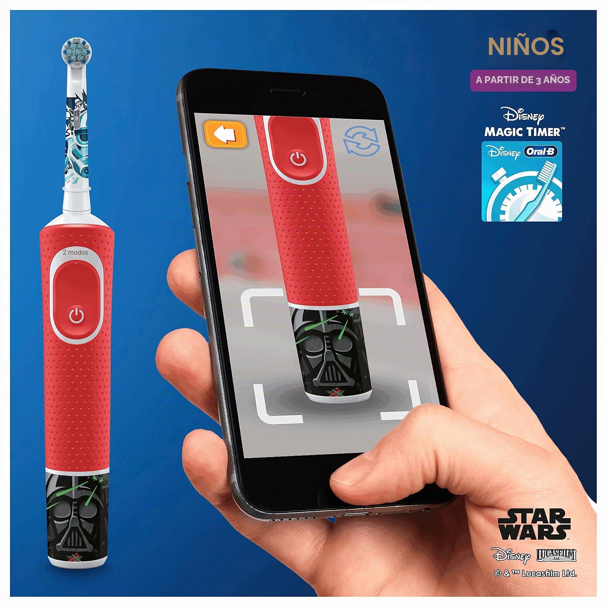 Oral-B Junior Cepillo Eléctrico, 1 Mango De Star Wars, 2 Cabezales, Diseñado Por Braun, Apto Para Niños Mayores De 6 años