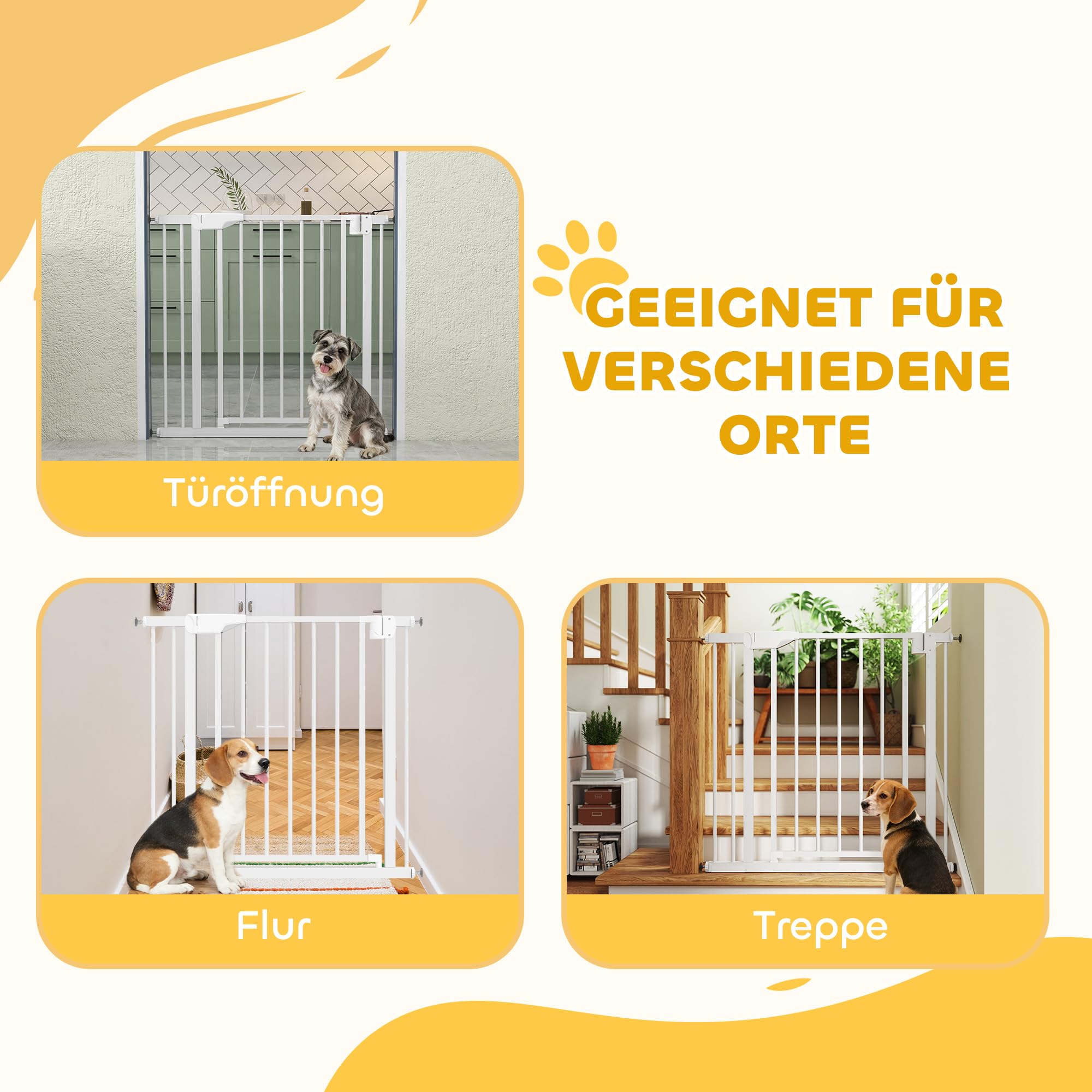 PawHut Treppenschutzgitter ohne Bohren für Kinder Küche 76-88 x 76 cm Weiß