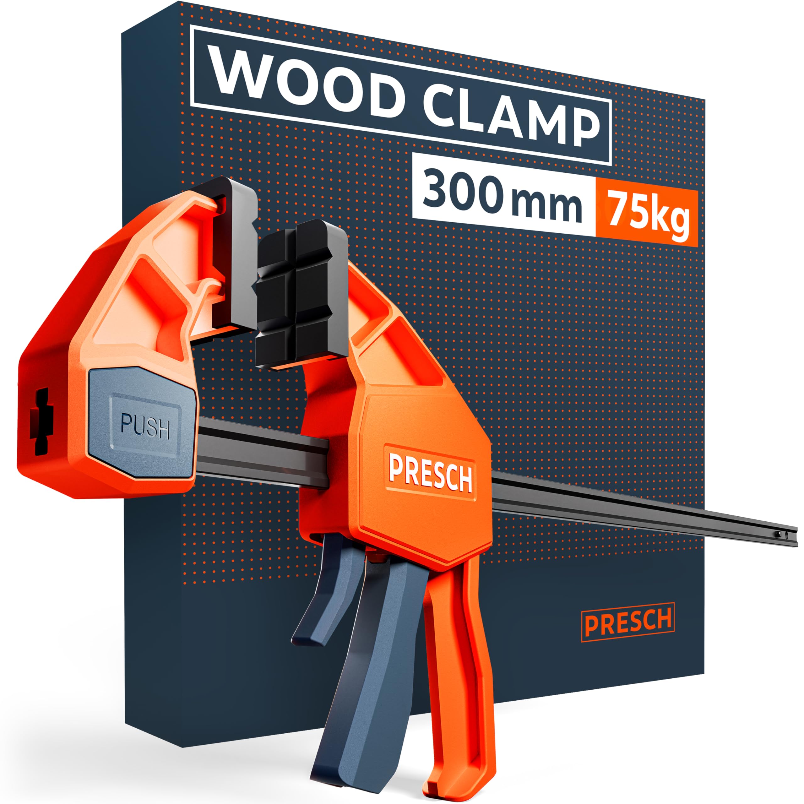 Presch Clamp 300mm, Wood Clamp with 75 kg Clamping Force for immediate Fixing