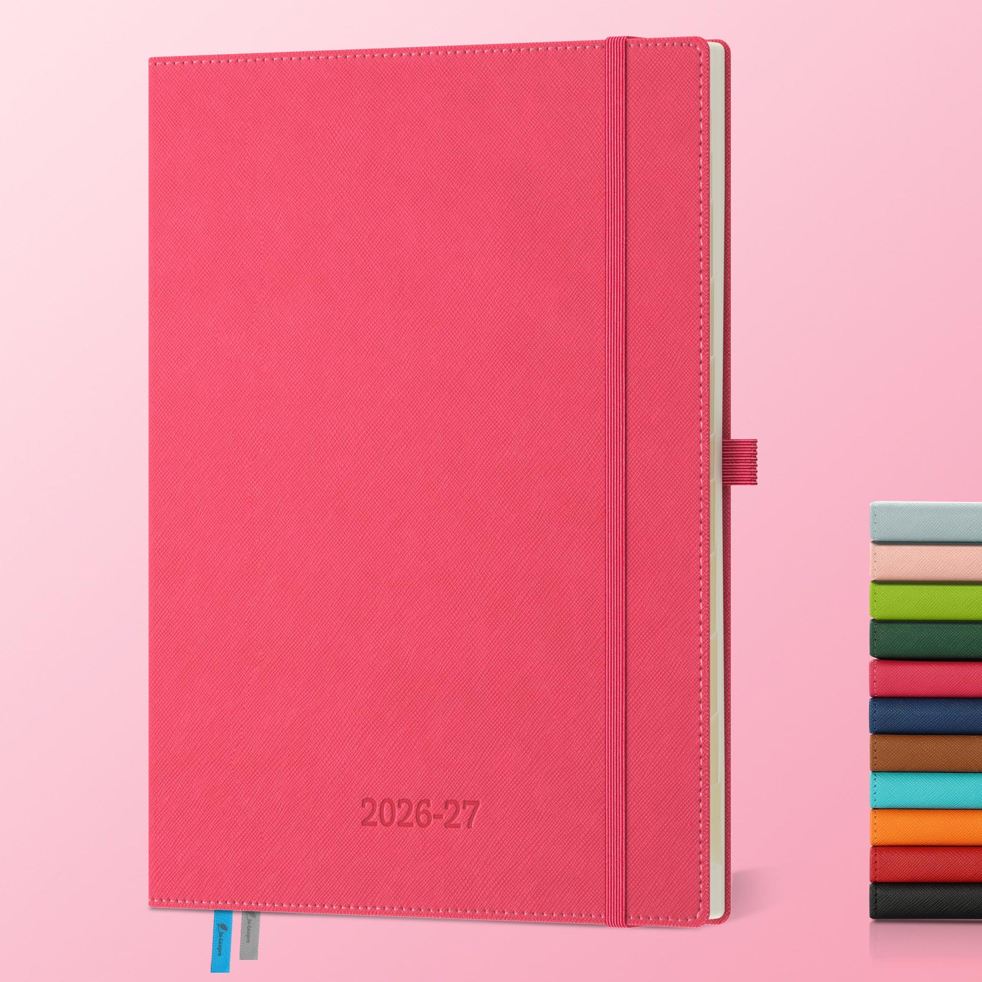 IN-LUXPRO Academic Diary 2026-2027: A4 Week to View (29x21.5 cm) 18 Months(Jul'26 - Dec'27) Weekly & Monthly Planner with Month Tabs & Inner Pocket, Expenses/Note Pages, PU Leather Rose Red