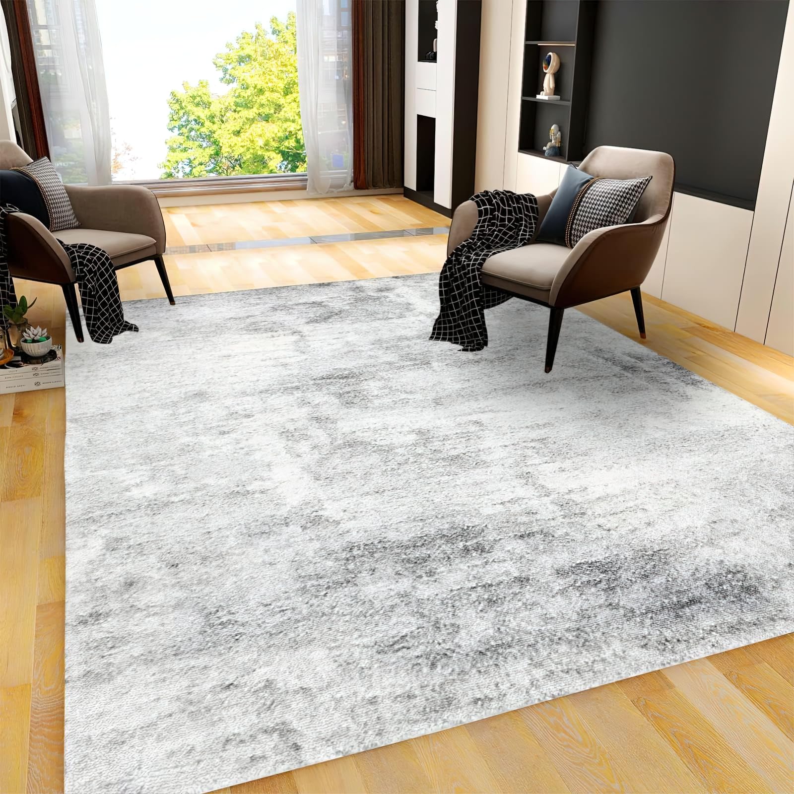 Mid Century Modern Area Rug, Gray Art Indoor Non Slip Large Area