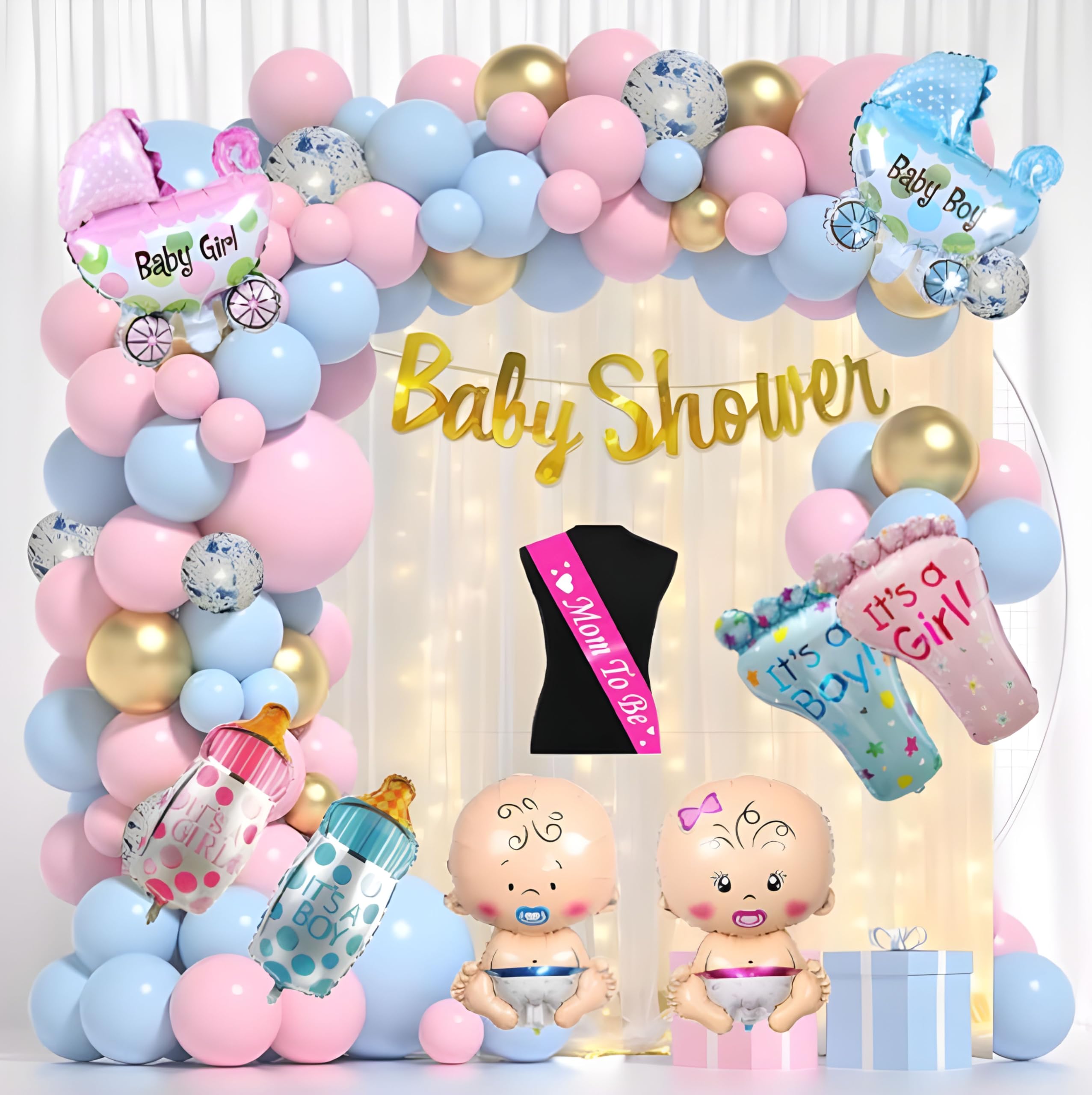 GROOVY DUDZ Baby Shower Decoration Items Set-55Pcs Baby Shower Party Decoration Items with Pastel Balloon,Pram Balloon Baby Shower theme Party Decoration Items