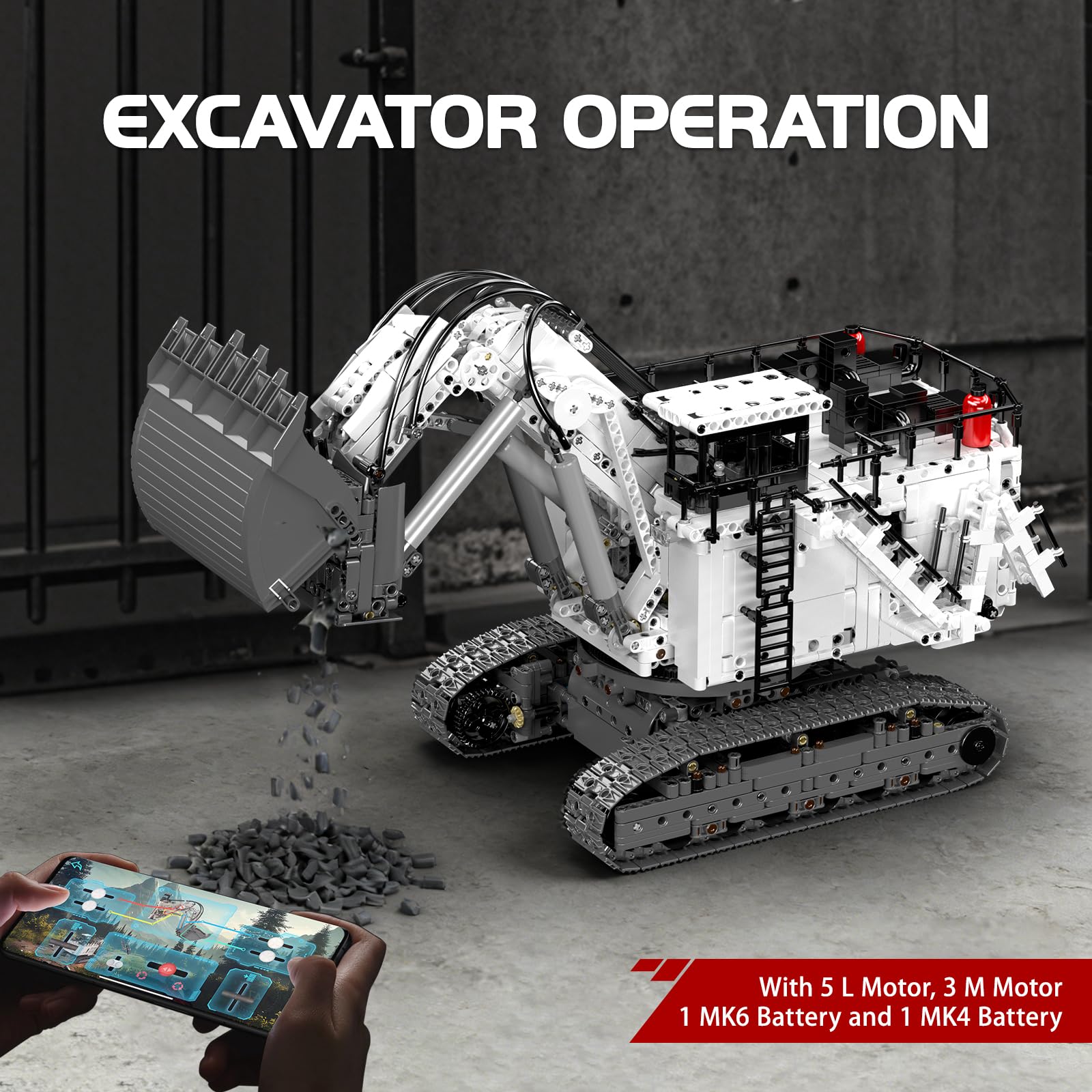 Mould King 17067 Technique Grue à chenilles, modèle de véhicule de chantier télécommandé avec application Control+, kit de modélisation pour adultes (3567 pièces)
