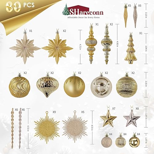Miniatura 2 de SHareconn Juego de 80 adornos de bolas de Navidad, juego de regalo de lujo ligero contemporáneo, decoración de plástico inastillable para árbol de