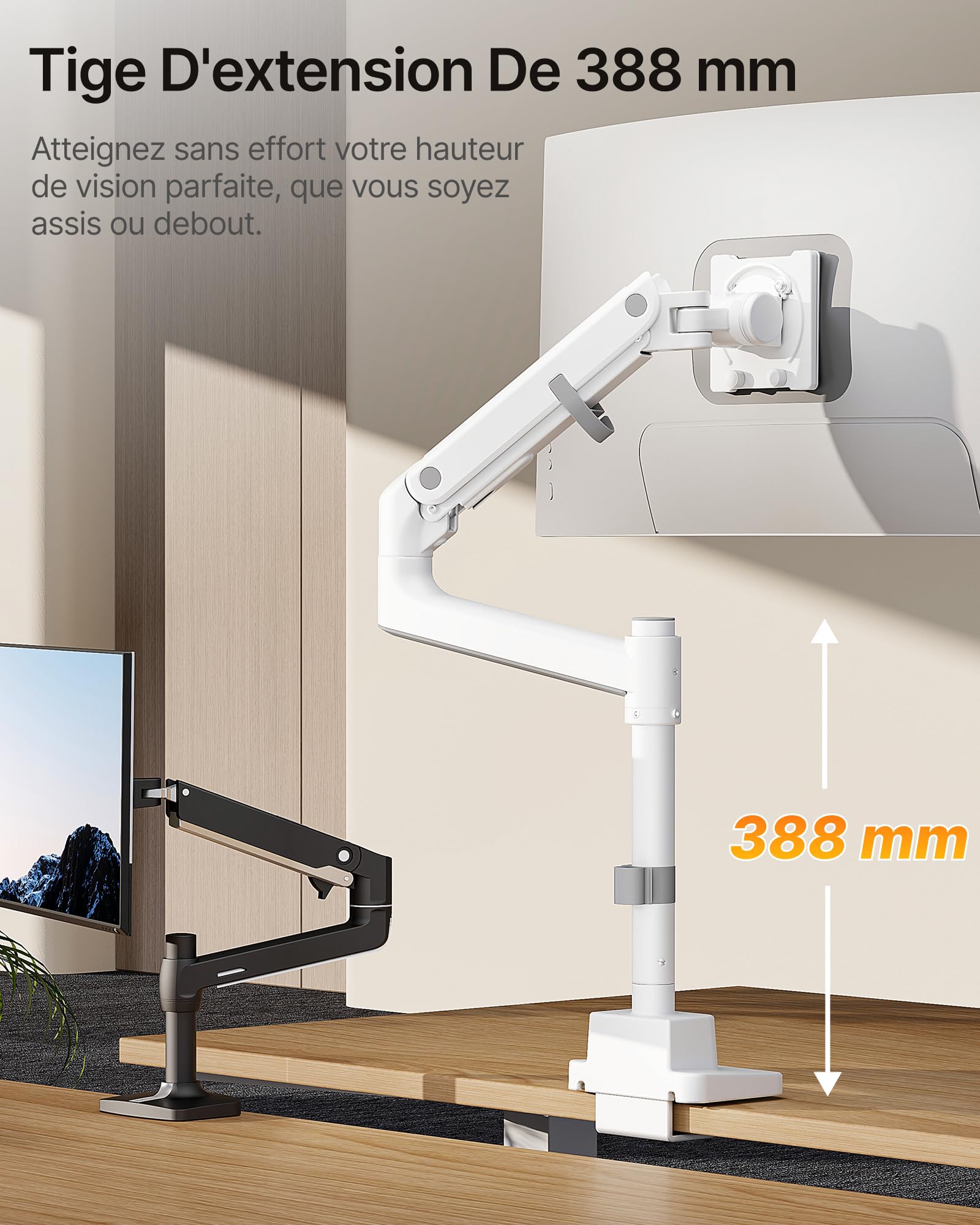 monTEK Bras Ecran PC17 à 57", avec Colonne, VESA75/100, Charge Max 27Kg