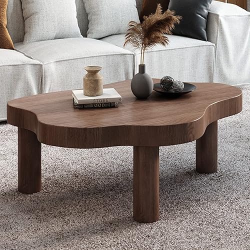 Miniatura 10 de HM&DX Mesa auxiliar de madera irregular en forma de nube, mesa auxiliar gruesa de esquina redonda, mesa de cóctel moderna con 3 patas para muebles