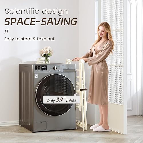 Miniatura 7 de GameGem Escurridor de ropa, tendedero de ropa plegable, con 3 alturas ajustables, acero al carbono resistente y pies antideslizantes, uso en