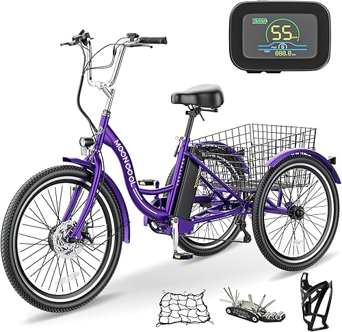 Triciclo eléctrico, bicicleta eléctrica, triciclo eléctrico, 7 velocidades, 3 ruedas, bicicleta eléctrica para adultos con batería extraíble de 350