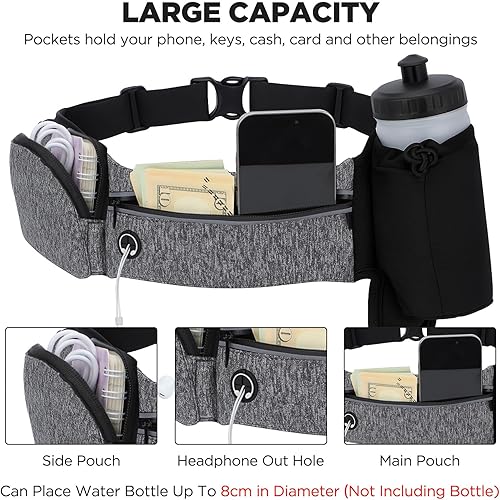 Miniatura 3 de Cinturón de hidratación para correr con soporte para botella de agua, cinturón ajustable para correr con tira reflectante, ligera, con soporte para