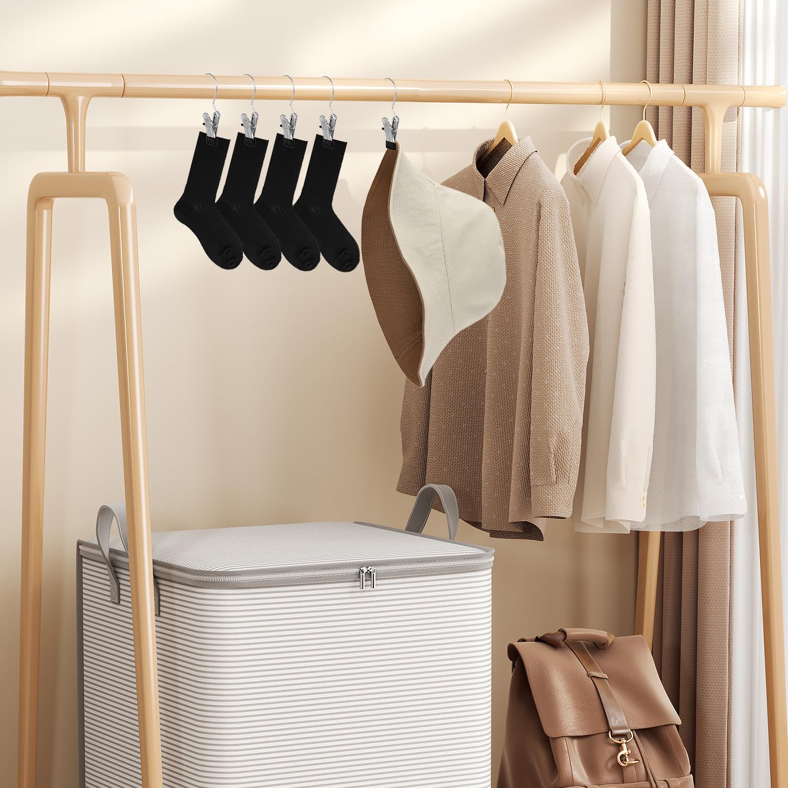 YUXIANLB Lot de 100 crochets à linge robustes en acier inoxydable avec clip, pinces à linge portables en acier inoxydable pour suspendre chaussettes, serviettes, chapeaux, pantalons pour voyage
