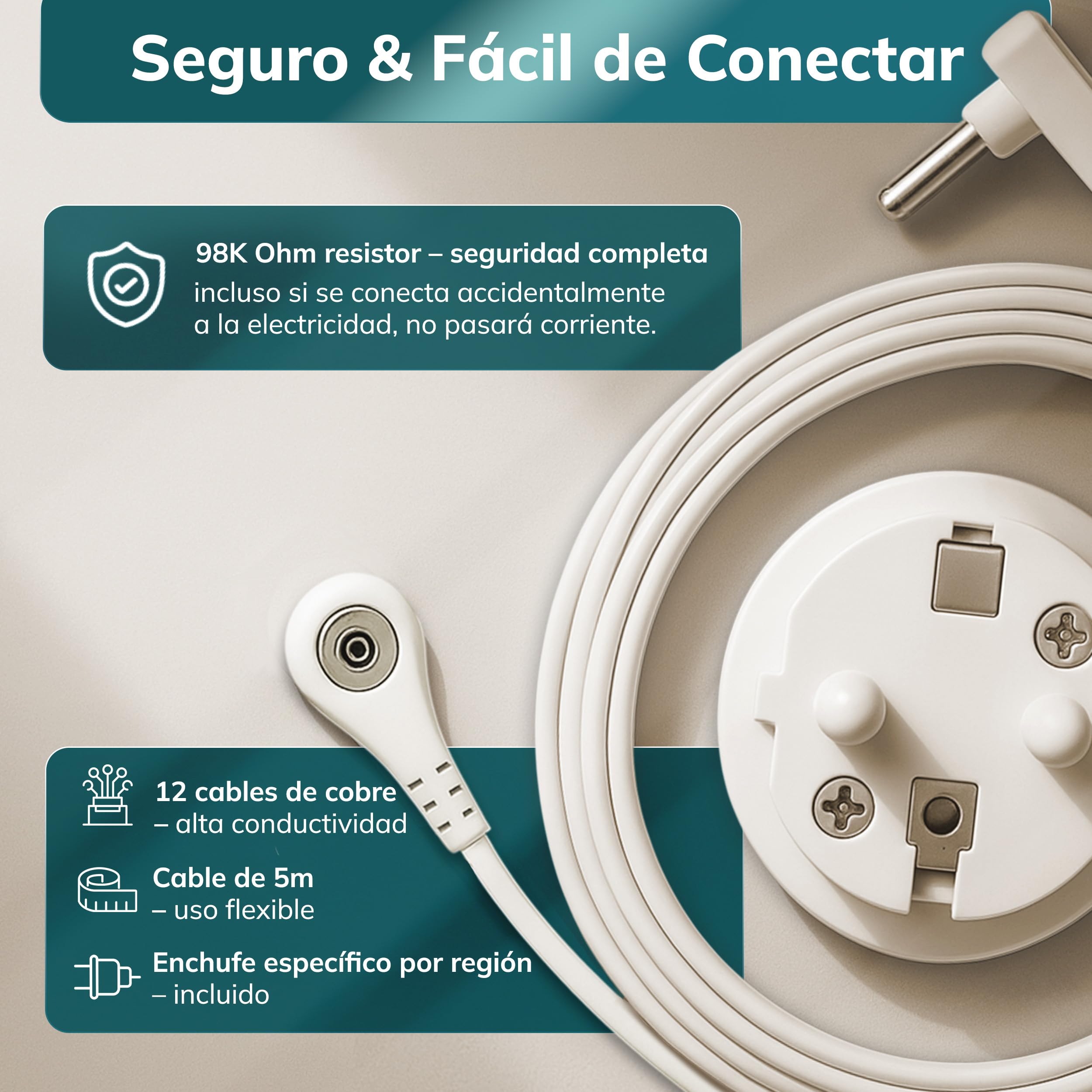 Grounding Mat Alfombrilla de Conexión a Tierra 40x60 cm – con Cable y Enchufe EU – 12 Hilos de Cobre, 98 Ω Resistencia, Base Antideslizante, Cuero PU Vegano