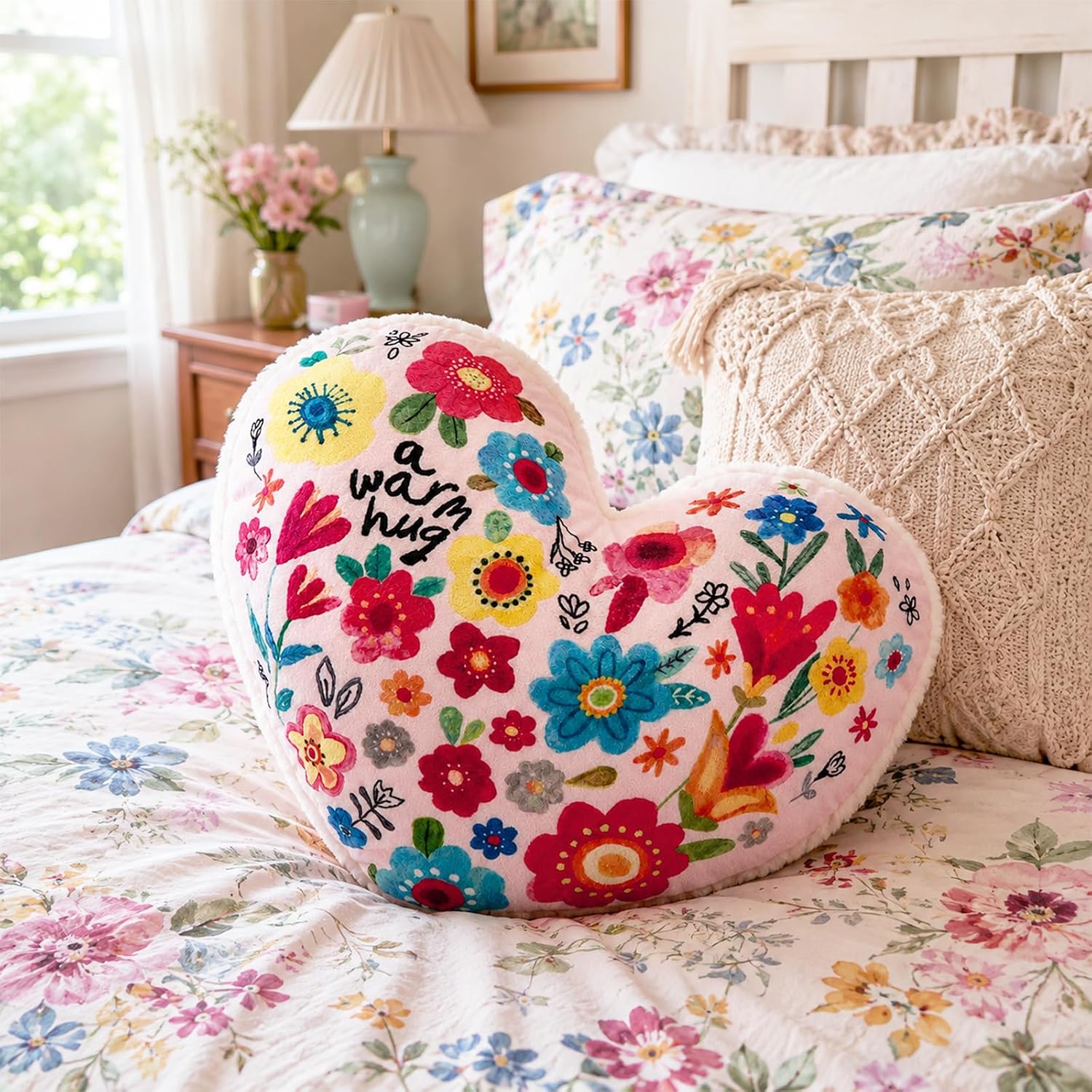 Yalikop Weighted Heart Pillow 2.2 lb Floral Heart Calming Sensory Pillow