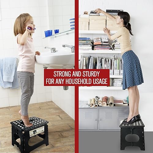 Miniatura 3 de Spranster Taburete plegable súper fuerte de 11 pulgadas lo suficientemente resistente como para soportar 300 libras taburete plegable ligero para