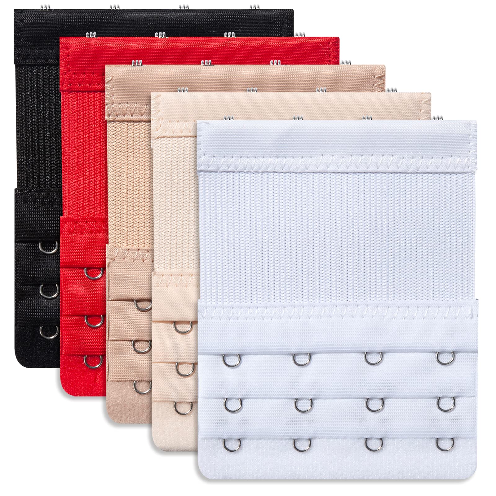 Rsxing Women's 4 Bra Extender, Pack Of 5 Extenders For For Breastfeeding, Bra Extension Belt Have 2 Hooks/3 Hooks/ Hooks/5 Hooks, Elastic Extension Strap, M