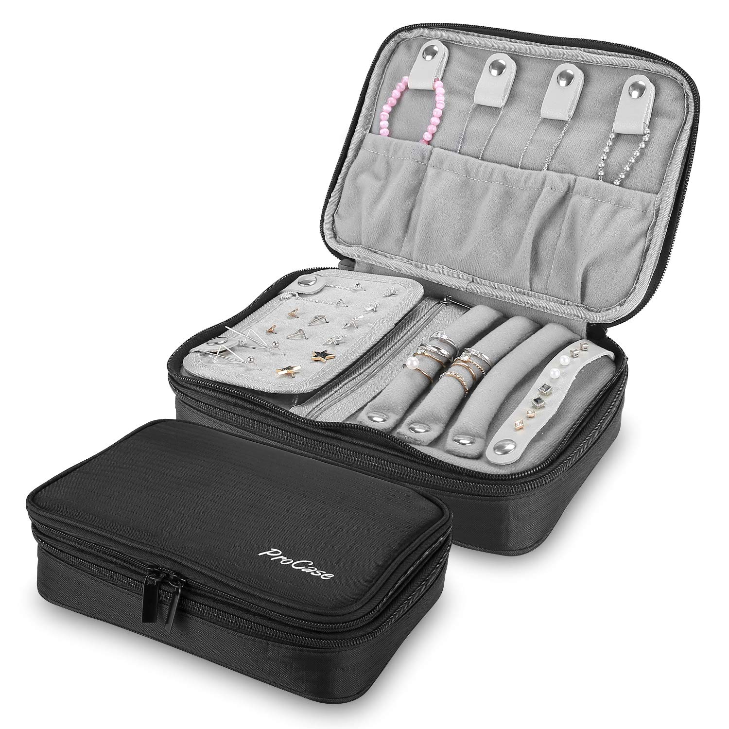 ProCase Travel Jewelry Case Organizer Bag Soft Padded Jewelry Carrying Pouch Portable Storage Holder for Earrings Ring Necklace