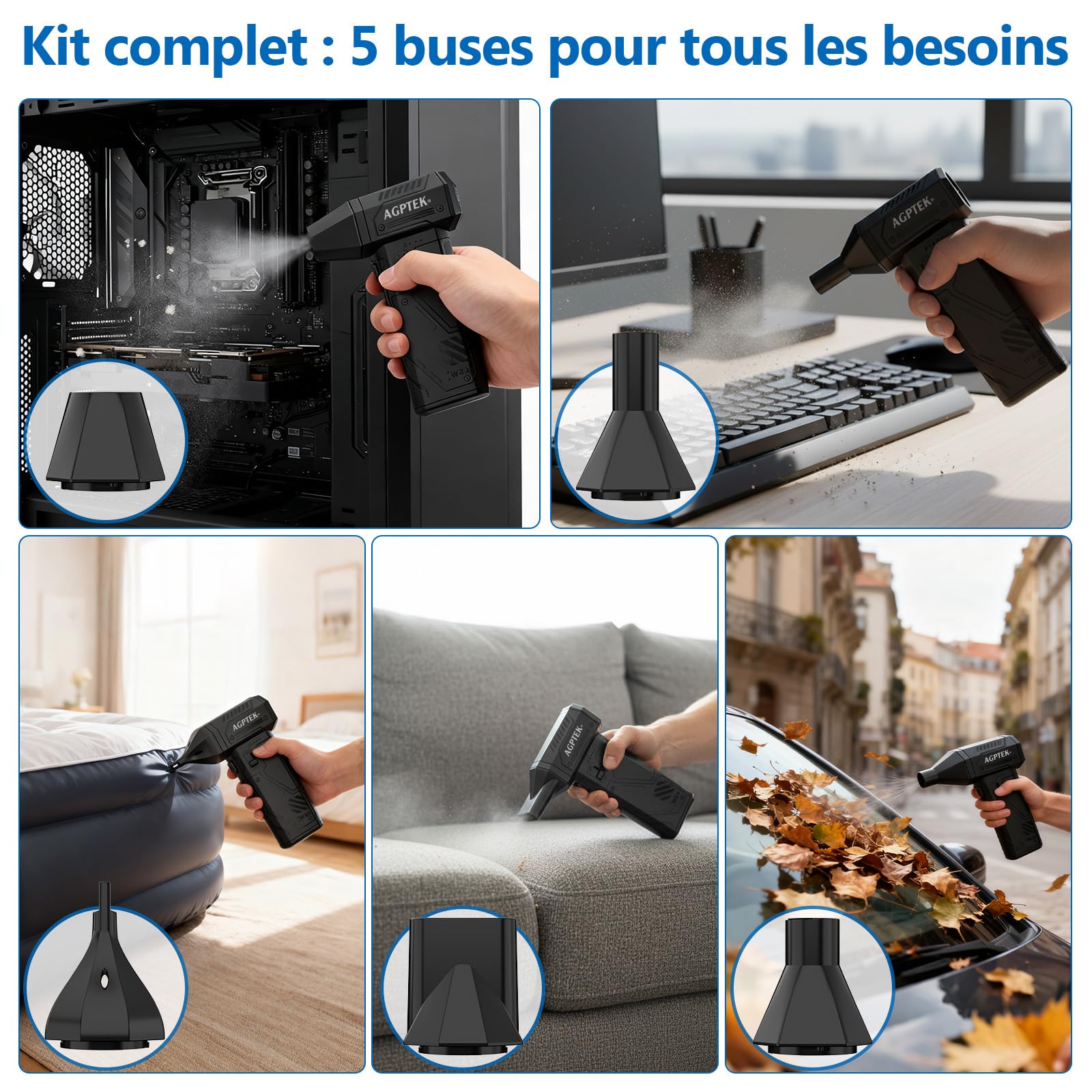 AGPtEK Dépoussiéreur électrique à air comprimé 260 000 tr/min souffleur sans fil