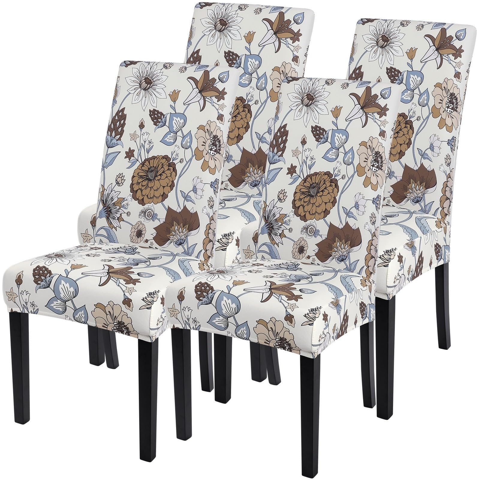 SearchI Printed Dining Room Chair Covers Set of 4, Stretch Kitchen Chair Covers Washable Parsons Chair Slipcover Removable Dining Chair Protectors for Hotel,Ceremony(Big Flower)