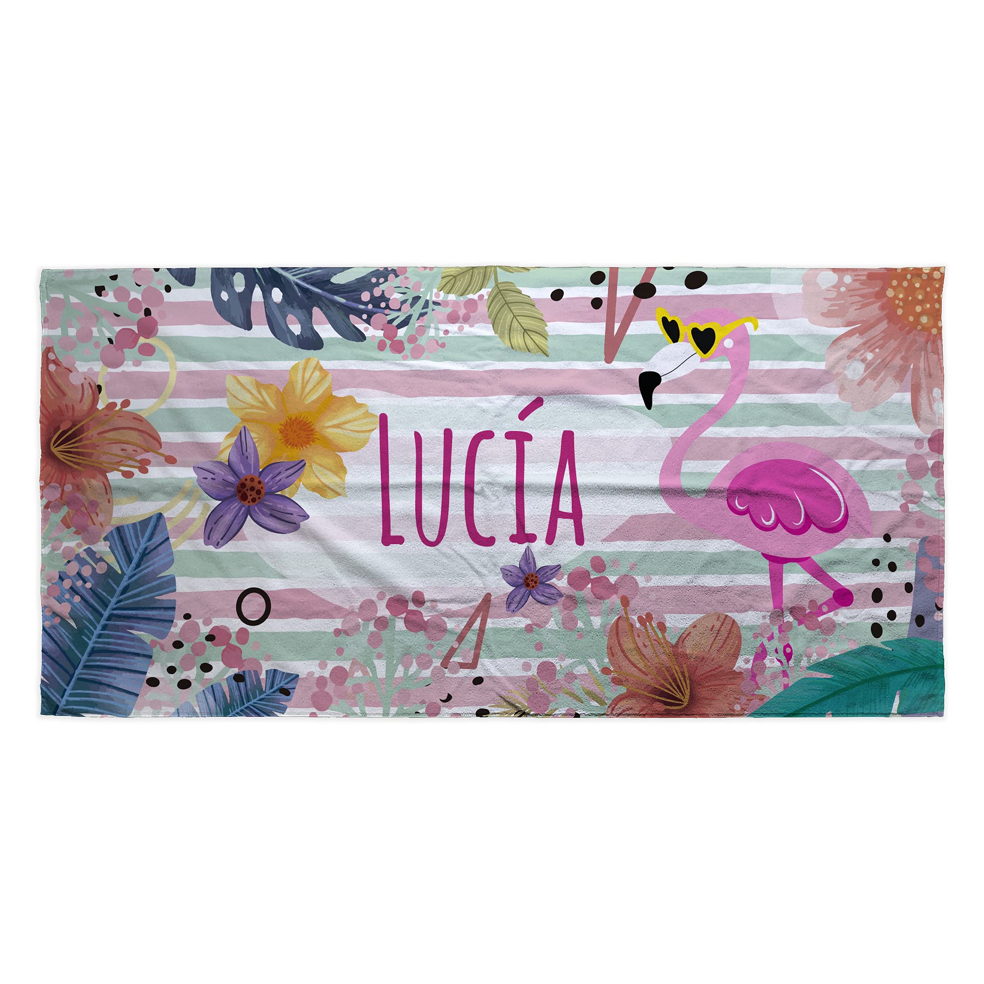 LolaPix LolaPix Toalla de Playa Infantil. Regalos Personalizados. Toalla de Playa. Toalla Personalizada con Nombre. Varios diseños. Flamingo