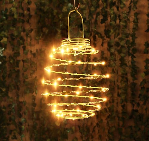 Faroles solares grandes LED en espiral, luces solares de jardín para exteriores, luces colgantes decorativas para exteriores, luz colgante