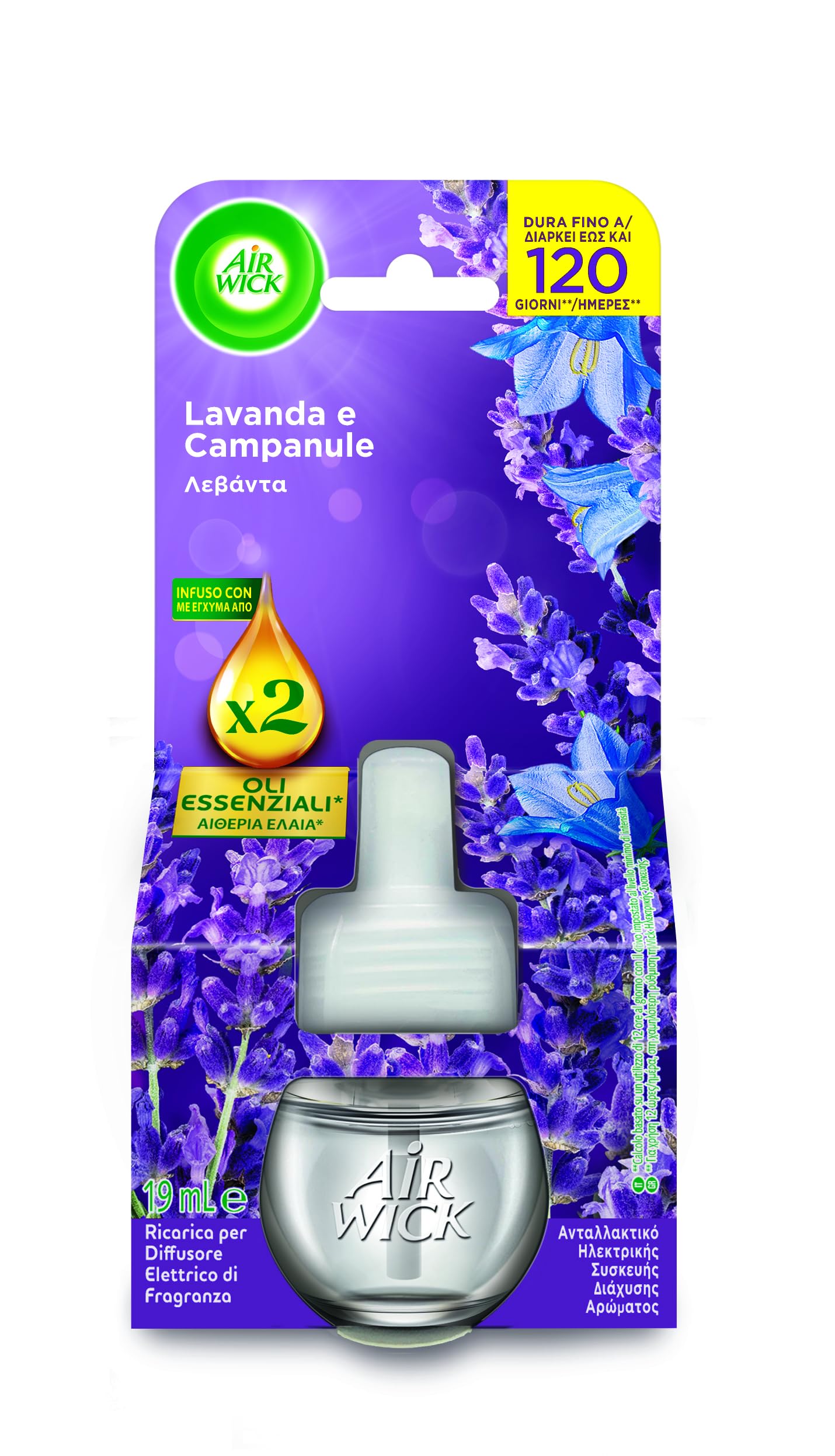 Air Wick Diffusore Elettrico di Oli Essenziali, 6 Ricariche per Diffusore alla Fragranza Lavanda e Campanule, Profumatore per Ambienti Elettrico con Oli Essenziali