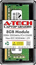 A-Tech 8GB DDR4 3200MHz SODIMM PC4-25600 Non-ECC Unbuffered CL22 1,2V 260-Pin SO-DIMM Módulo de atualização de memória RAM