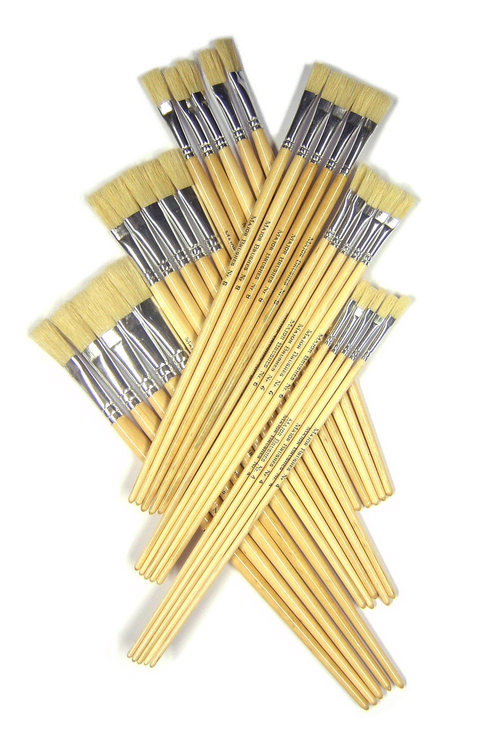 Major Brushes Hog Bristle Long Flat Brushes Pack of 60