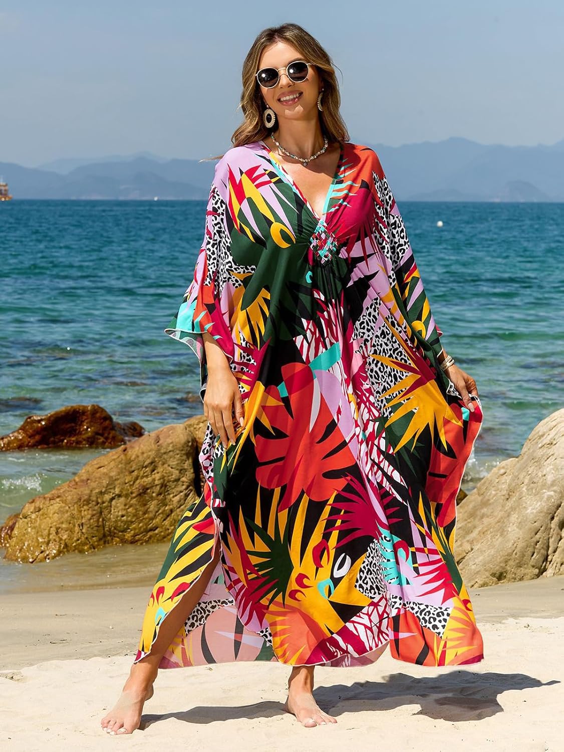 Plus Size Kaftan Dresses for Women Loose Batwing Sleeve Bathing Suit Cover Up Lightweight Loungewear - Image 3