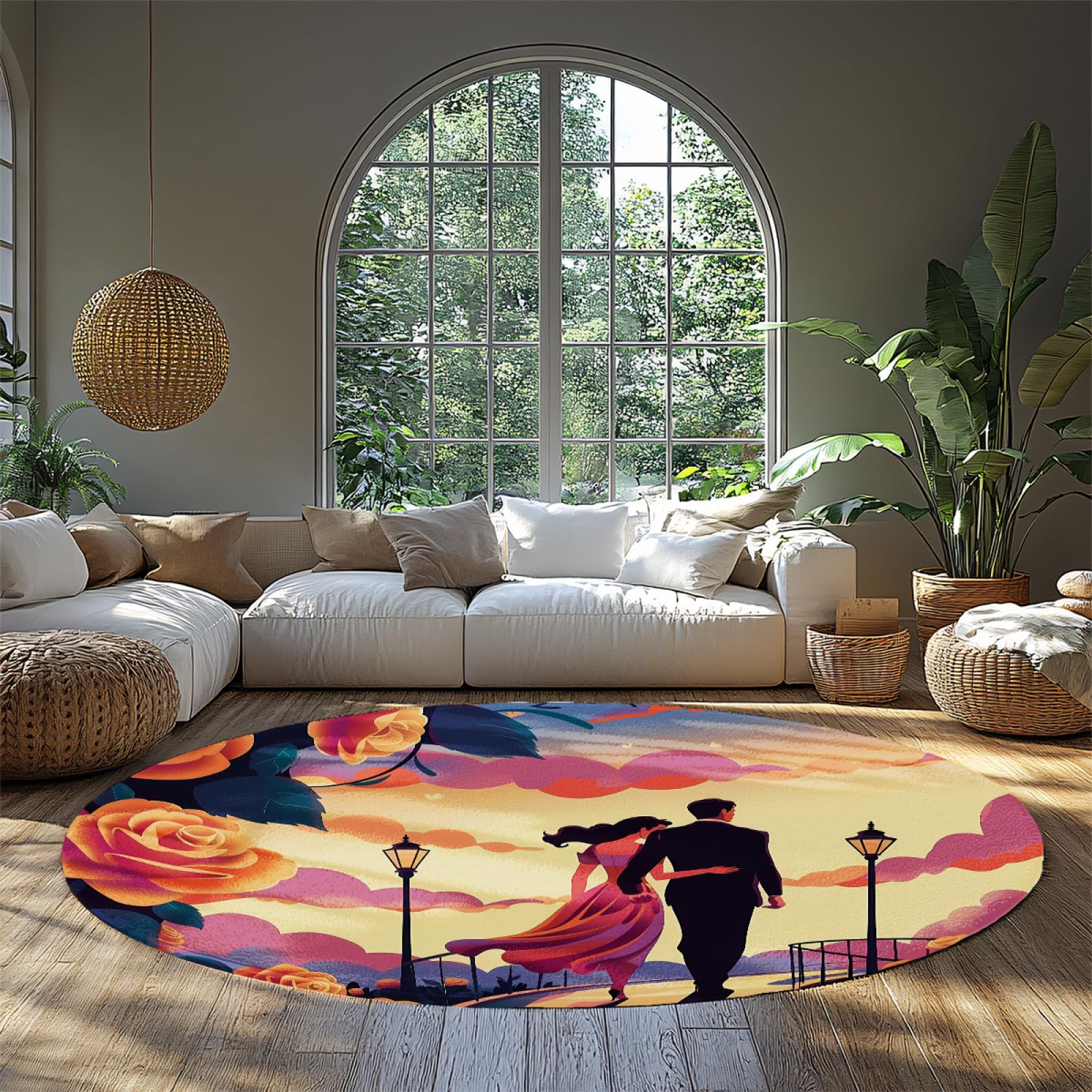 Tapis rond lavable antidérapant moquette rose grand format doux 200cm