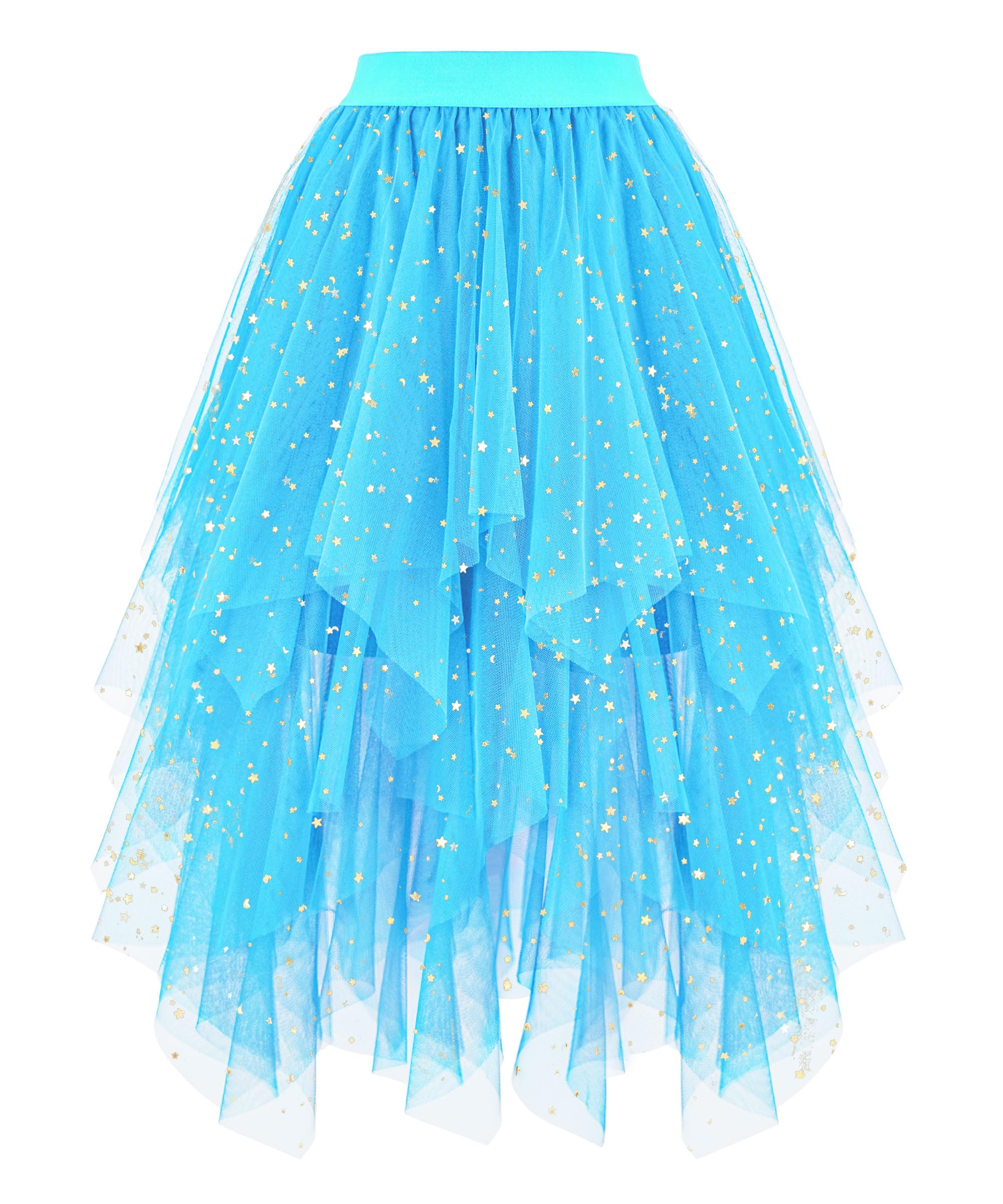 Ellames Women's Tulle Skirts High Low Layered Puffy Fairy Skirts Midi Length Irregular Tutu Skirt: XX-Large Blue Sequin