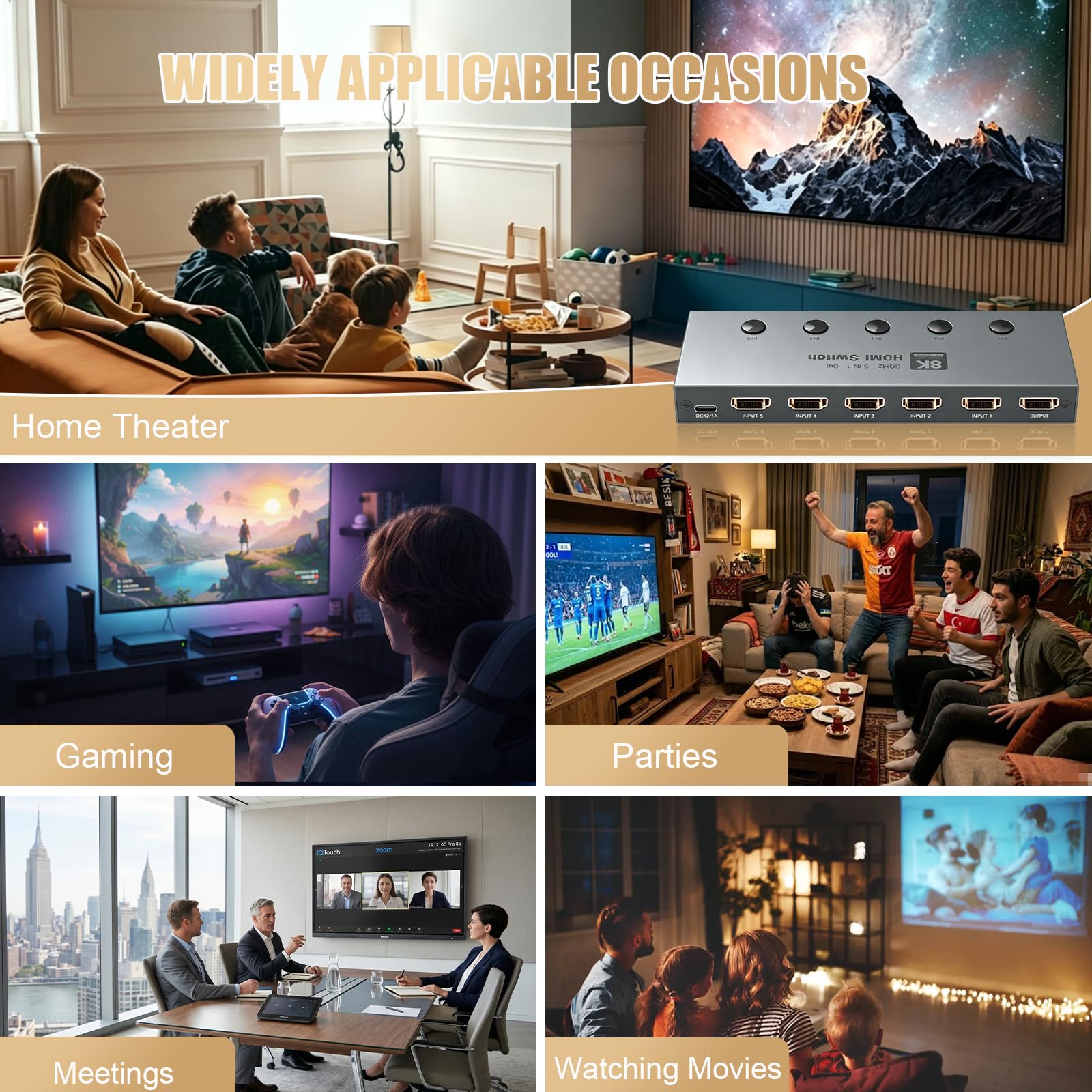 Conmutador HDMI de 8 K @ 60 Hz, 5 x 1, Tendak Aluminio HDMI 2.1 Switch 5 en 1 Salida HDMI Conmutador con mando a distancia IR Soporte 4K @ 120Hz/240Hz, HDR10, HDCP 2.3