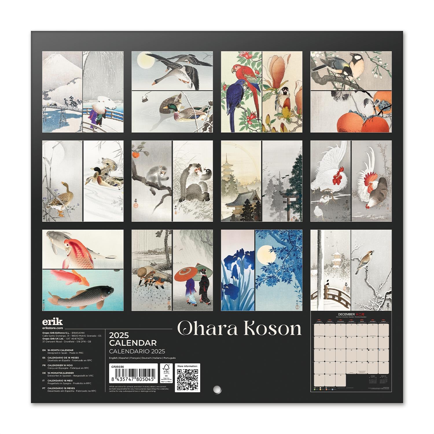 Grupo Erik Wall Calendar 2025 - Ohara Koson | 12" x 12" Square Calendar 2025, Wall Planner 2025, Family Planner Calendar 2025 | Japanese Art Calendar 2025