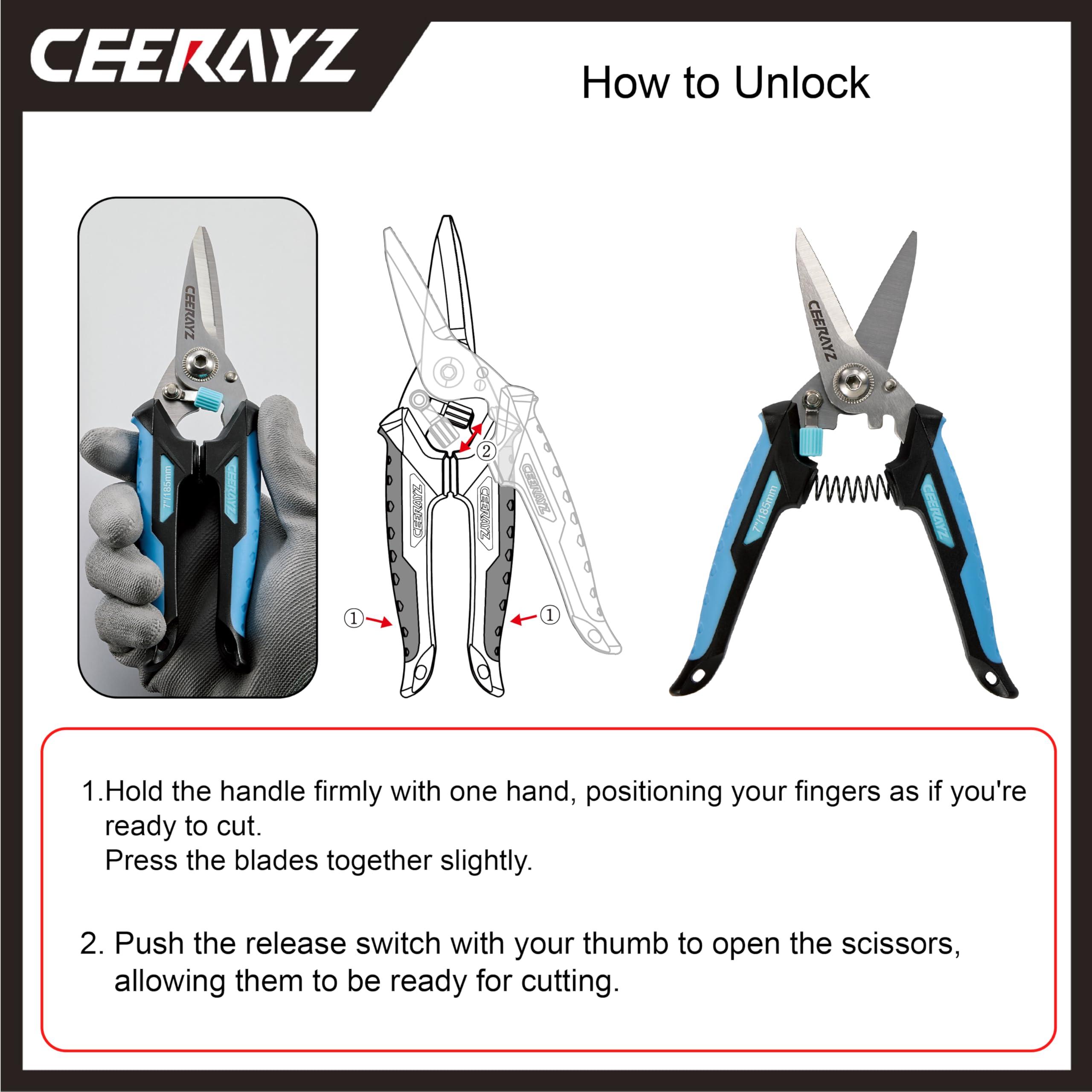 CEERAYZ 185mm All Purpose, Heavy Duty Scissors, Garden Shears, Scissors for DIY Projects Office, Production Lines, Pruning - Image 2