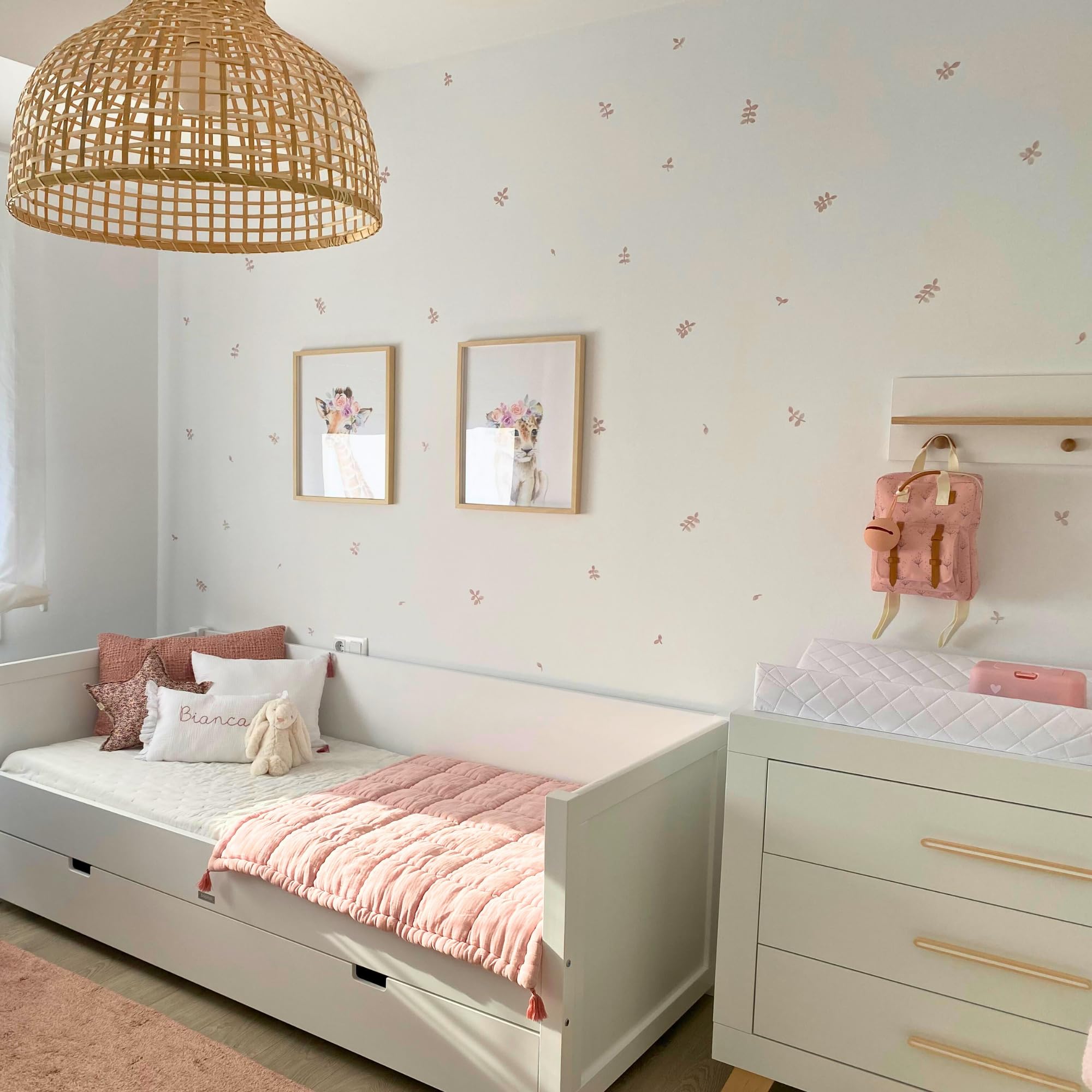Pegatinas Pared Decorativas Hojas Acuarela | 6 Láminas, 240 Hojas Adhesivas | Vinilo Adhesivo Pared | Efecto Papel Pintado | Cubre 9 m² | TRESXICS (Rosa)