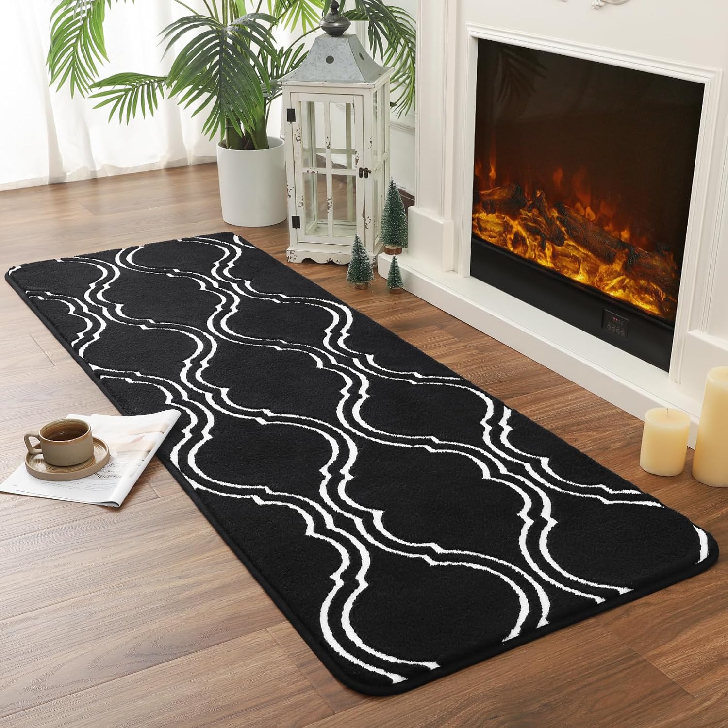 2x6 Black Fluffy Runner Rug, Washable Entryway Soft Shaggy Non-Slip Rugs, Indoor Carpet for Hallway, Kitchen, Living Room, Bedroom, Nursery Home Decor