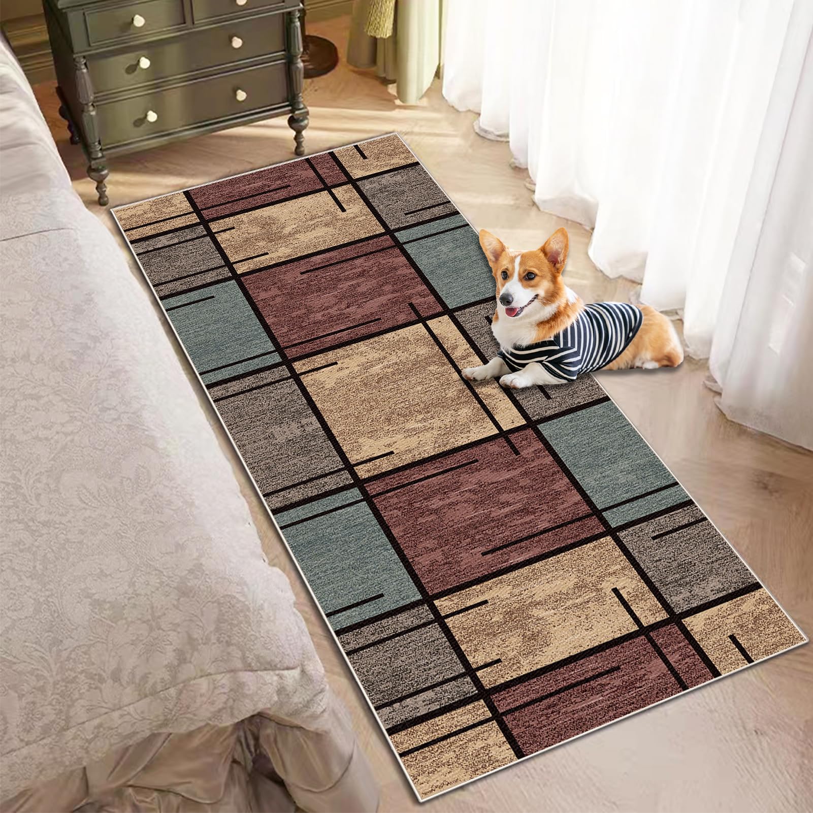 Teppich Läufer Flur Lang Kücheteppich Rutschfest Waschbar Modern 50 x 350 cm Teppichläufer Flur Schmutzfangmatte Küchenläufer Korridor Eingang Flurläufer Schlafzimmer Wohnzimmer Treppen Meterware
