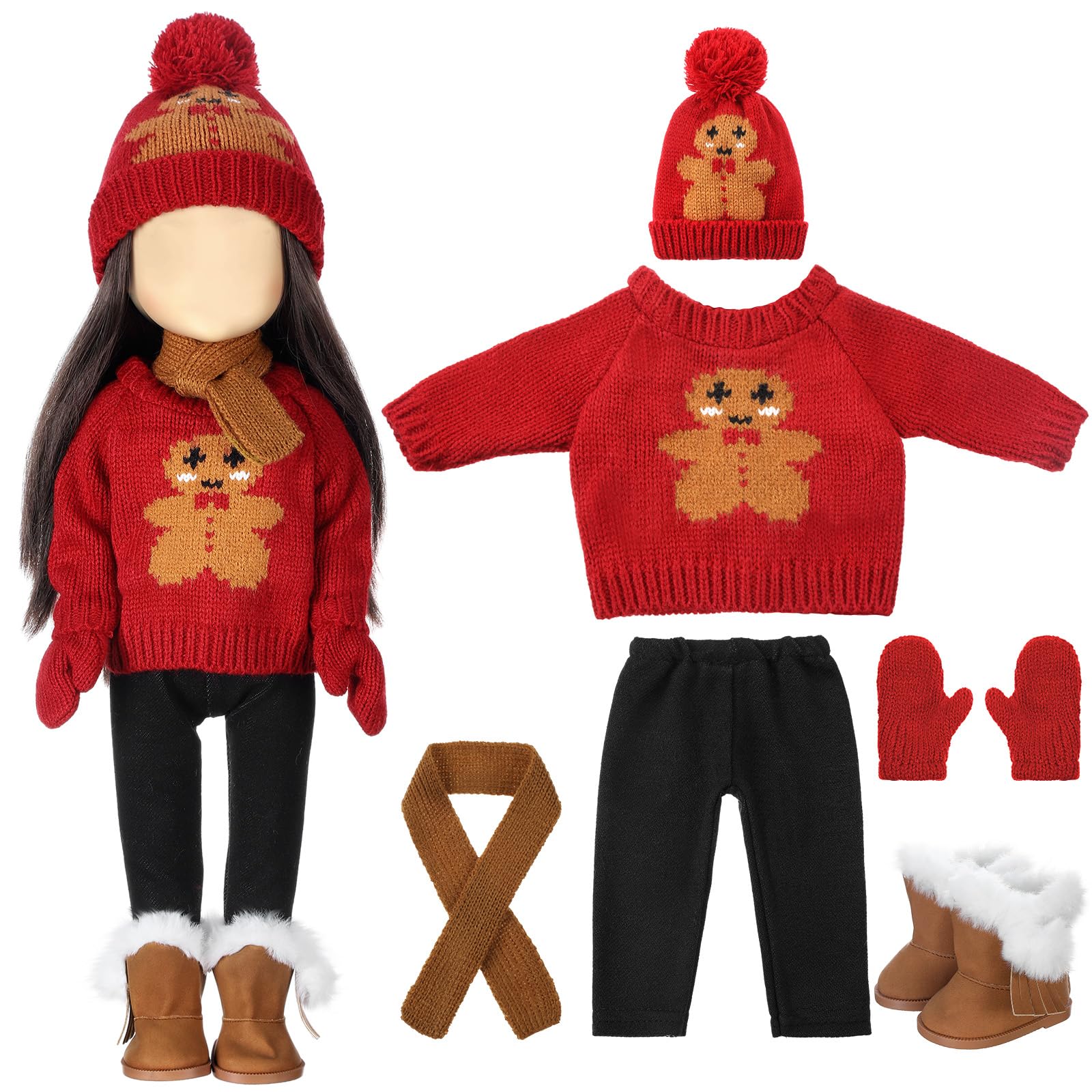 Fourluoo 6 Pcs 18" Christmas Doll Clothes, Red, Gingerbread