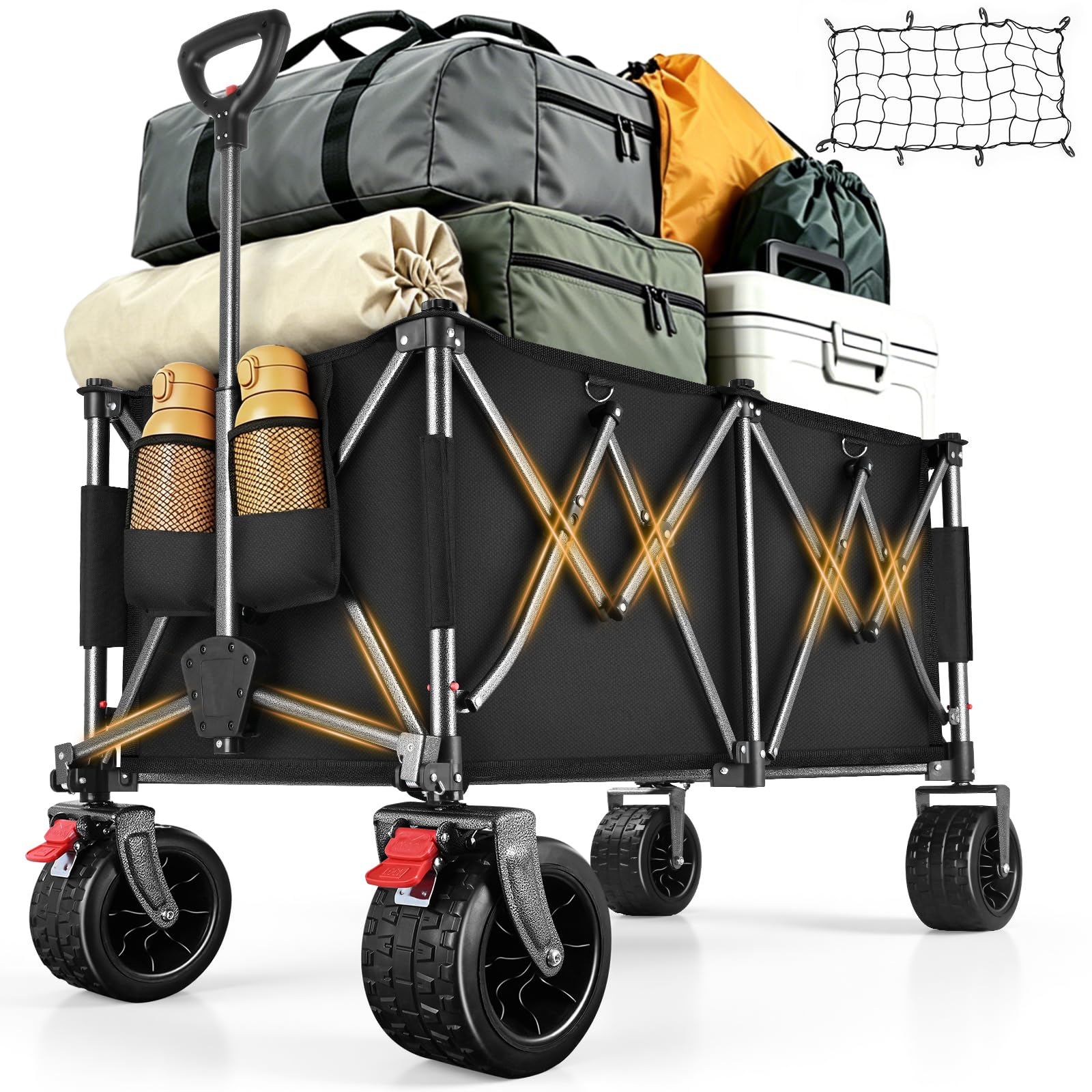 YEAUPE PRO XXXL Carro Playa Ruedas Grandes 200kg/260L – Frenos Dobles, Ruedas Anchas, Estructura Reforzada, Mango Ajustable, para Playa y Camping – Red elástica incluida, Negro Carbón Recycled Claim Standard Blended