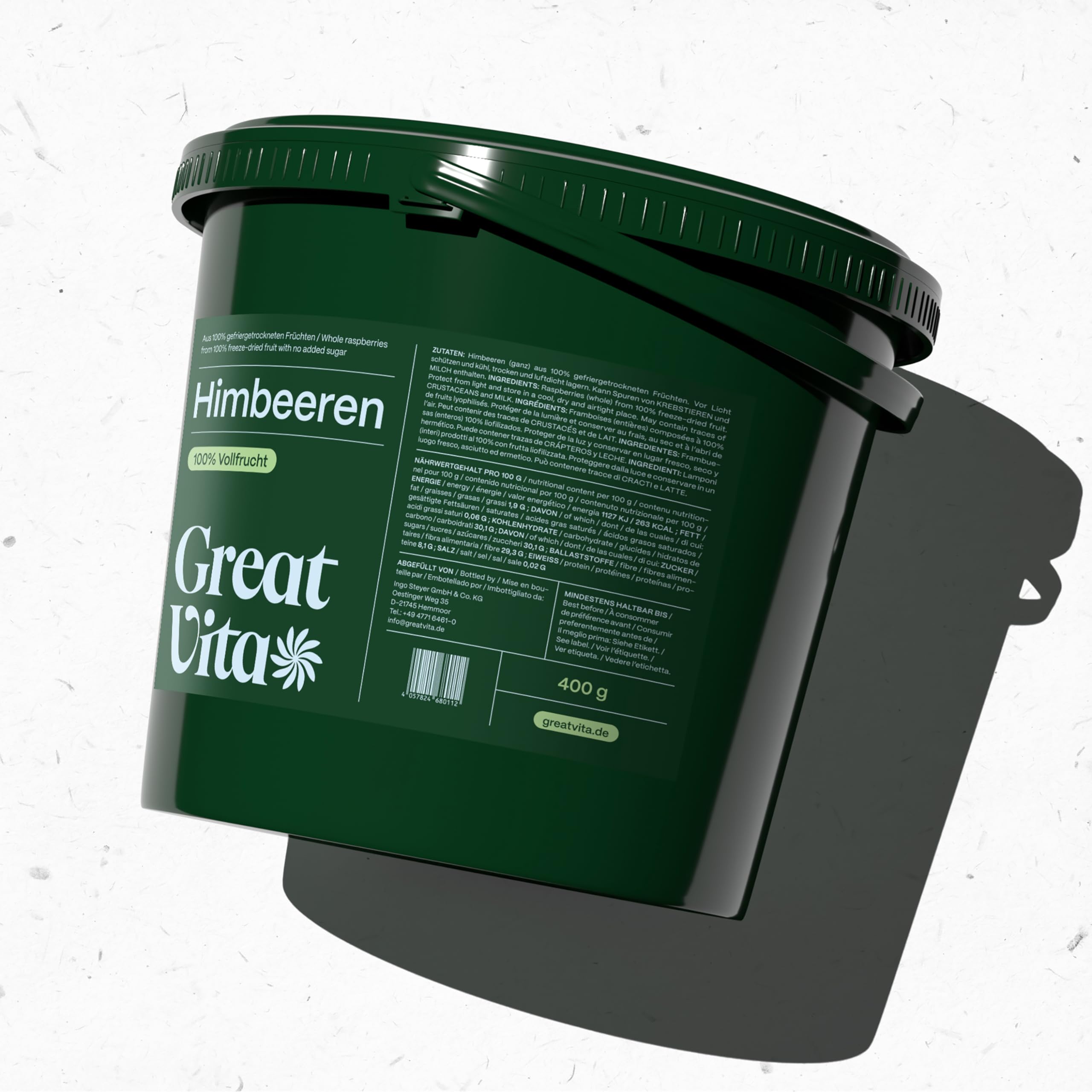 GreatVita Himbeeren gefriergetrocknet 400g - knusprige Himbeerfrucht ohne Zuckerzusatz - gefriergetrocknete Früchte - Freeze-Dried Raspberries - Snack & Topping für Müsli, Joghurt & Smoothies