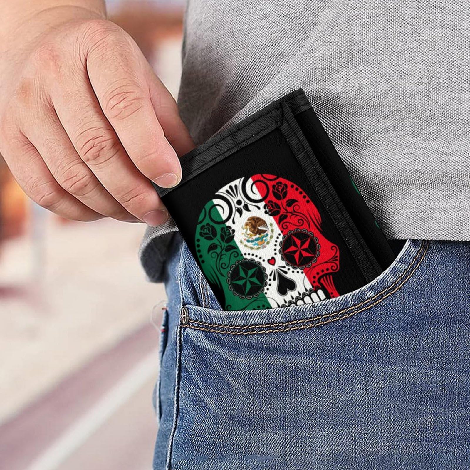 Amazon.co.jp: 三つ折り財布 メキシカンスカル メキシコ 財布 ミニ財布 