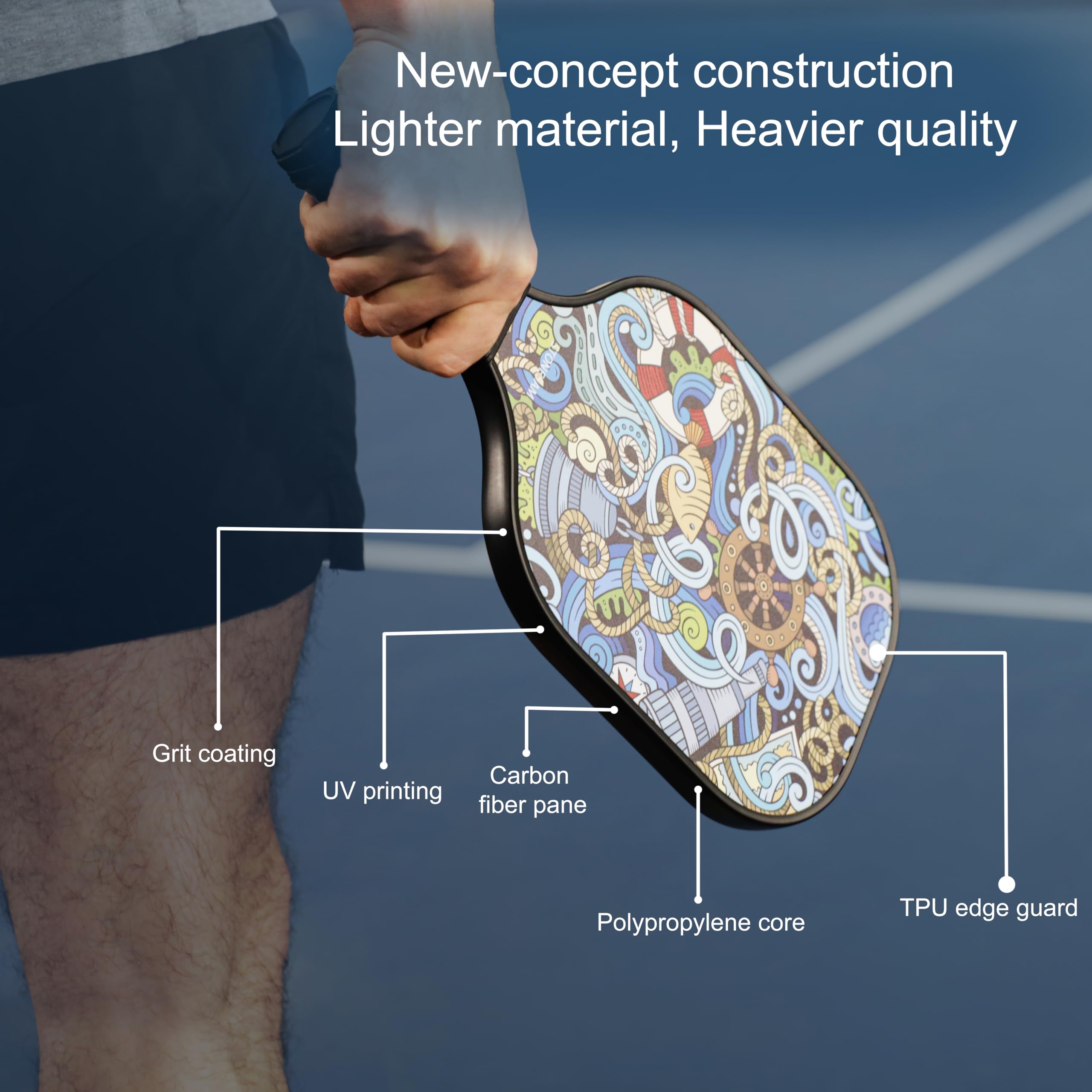STONESAM Set di 2 racchette da pickleball, in fibra di cartone e nido d'ape, controllo ibrido e potenza per giocatori principianti e avanzati