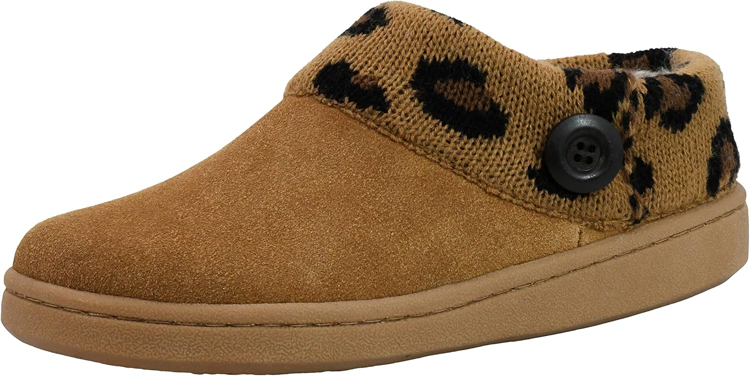 Clarks Women's Knit Scuff Slipper, Cinnamon Leopard, 8 M