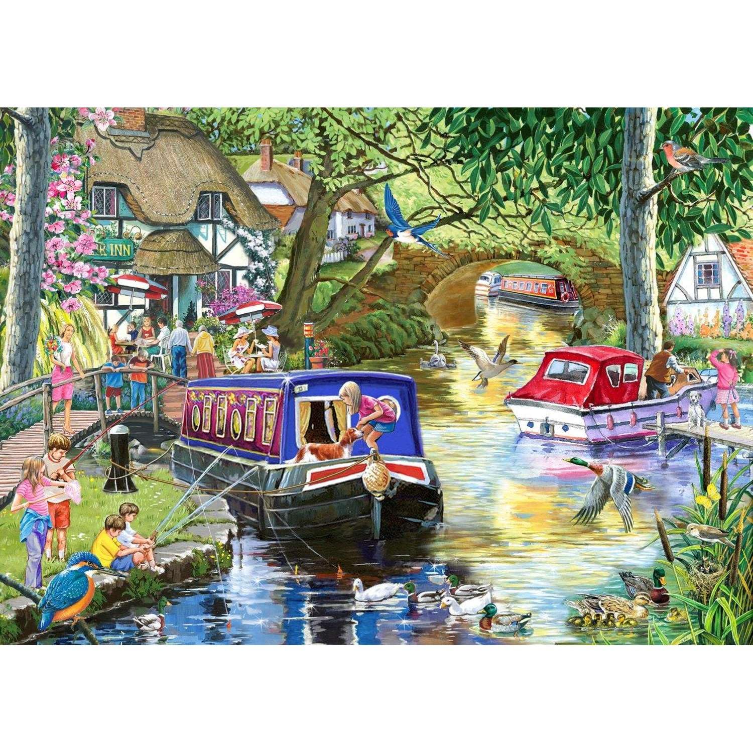 The House of Puzzles, Summer on the River Jigsaw, 1000 Piece Jigsaws for Adults Artist Illustrated, Scenic Landscape