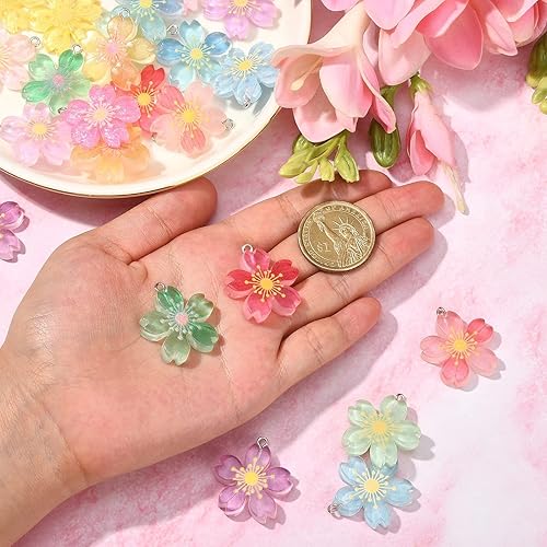 Miniatura 3 de DanLingJewelry 24 dijes de flores de cerezo de resina para mujer, joyería para hacer collares, aretes