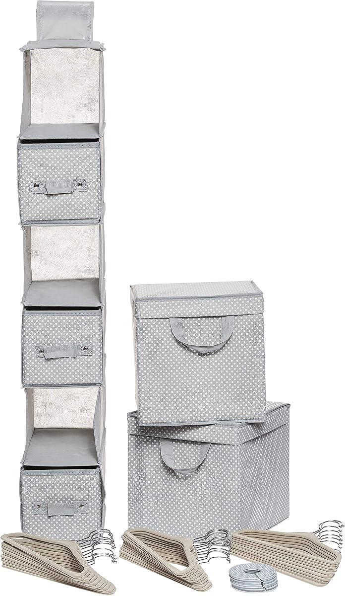 Delta Children Nursery Storage Juego de 48 piezas - Solución fácil de almacenamiento/organización - Mantiene limpio el dormitorio, la guardería y el armario, gris paloma